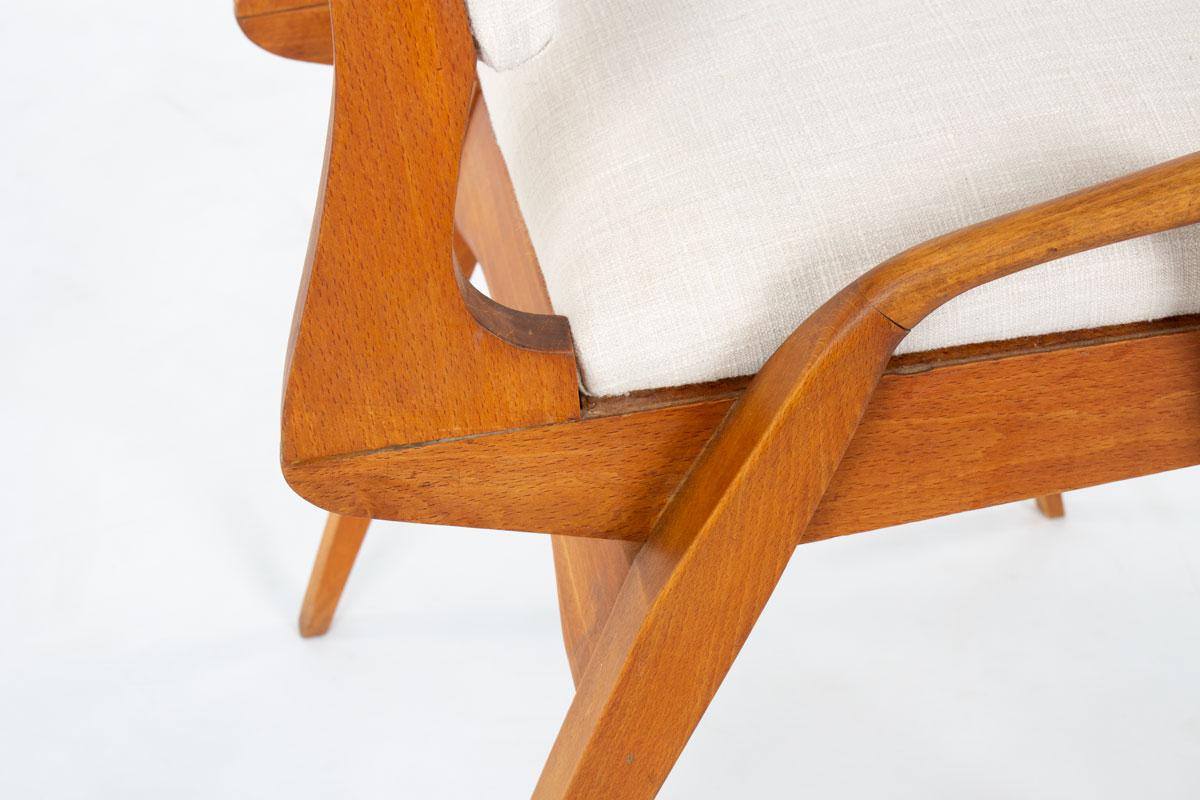 Set of 8 chairs by Maurice Pre in tinted beech and beige fabric 1950 4