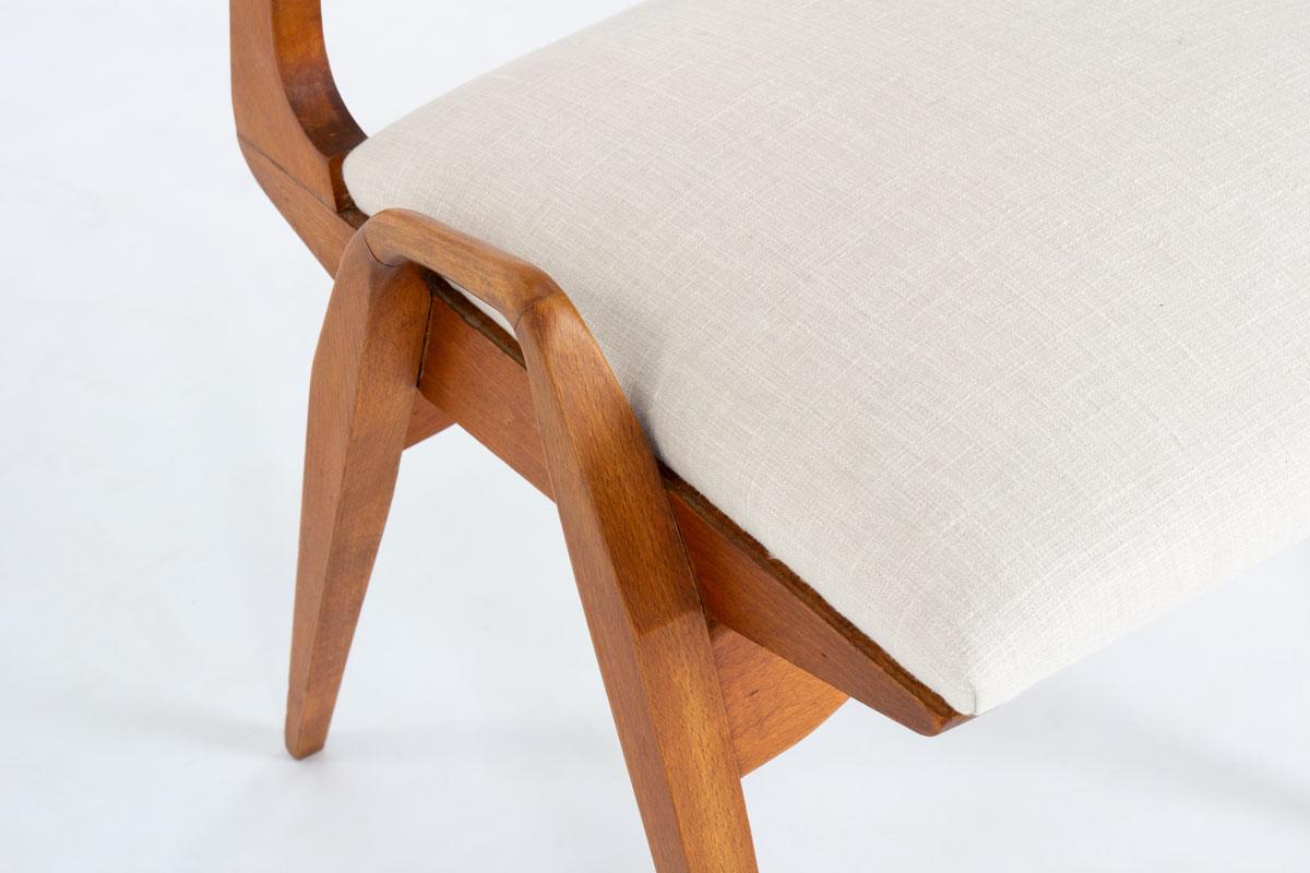 Set of 8 chairs by Maurice Pre in tinted beech and beige fabric 1950 5