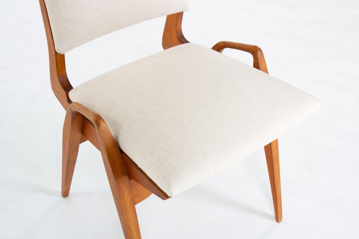 Set of 8 chairs by Maurice Pre in tinted beech and beige fabric 1950 6