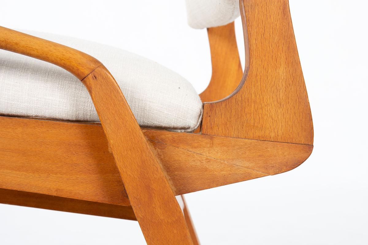 Set of 8 chairs by Maurice Pre in tinted beech and beige fabric 1950 7