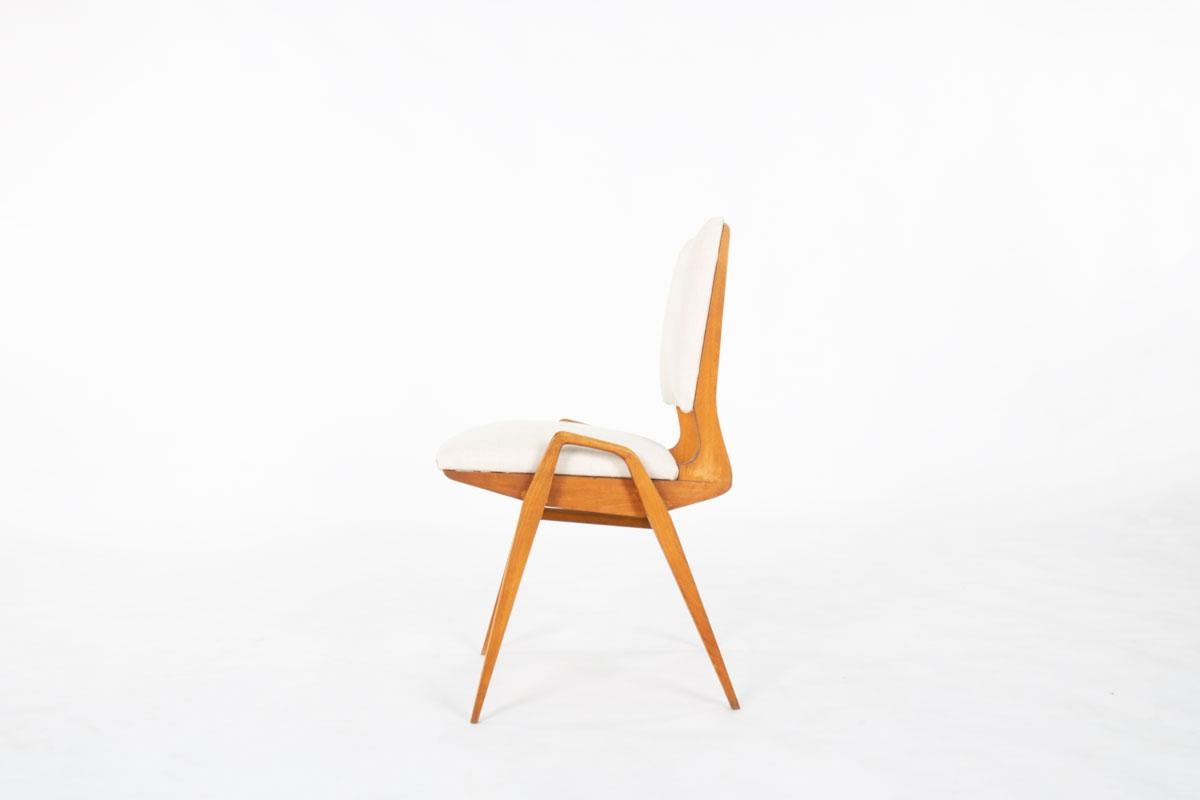 20th Century Set of 8 chairs by Maurice Pre in tinted beech and beige fabric 1950