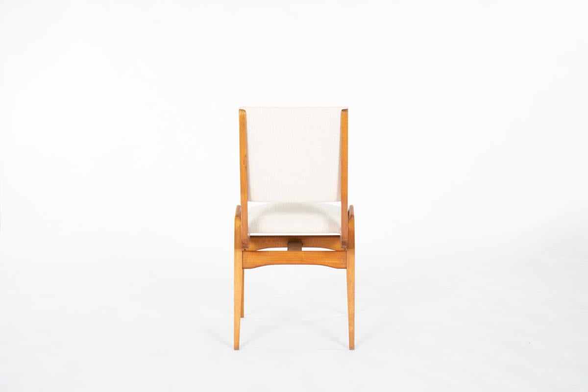 Fabric Set of 8 chairs by Maurice Pre in tinted beech and beige fabric 1950