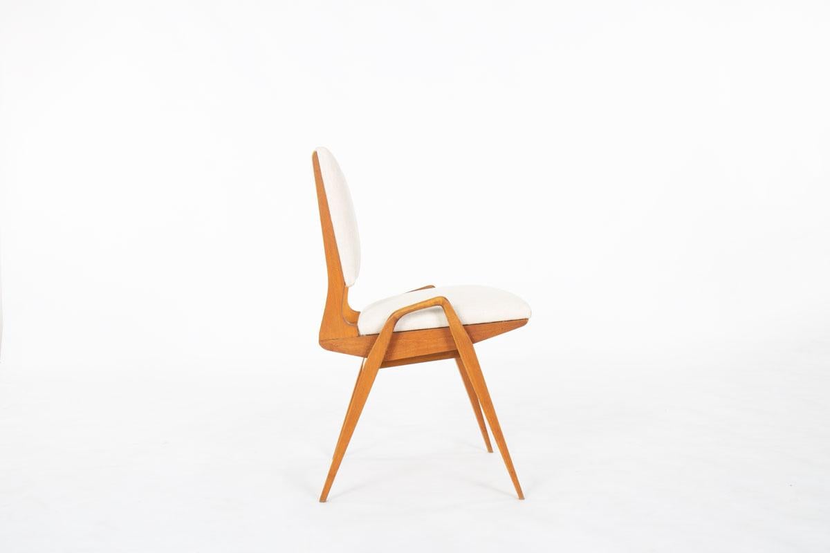 Set of 8 chairs by Maurice Pre in tinted beech and beige fabric 1950 1
