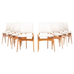 Set of 8 chairs by Maurice Pre in tinted beech and beige fabric 1950