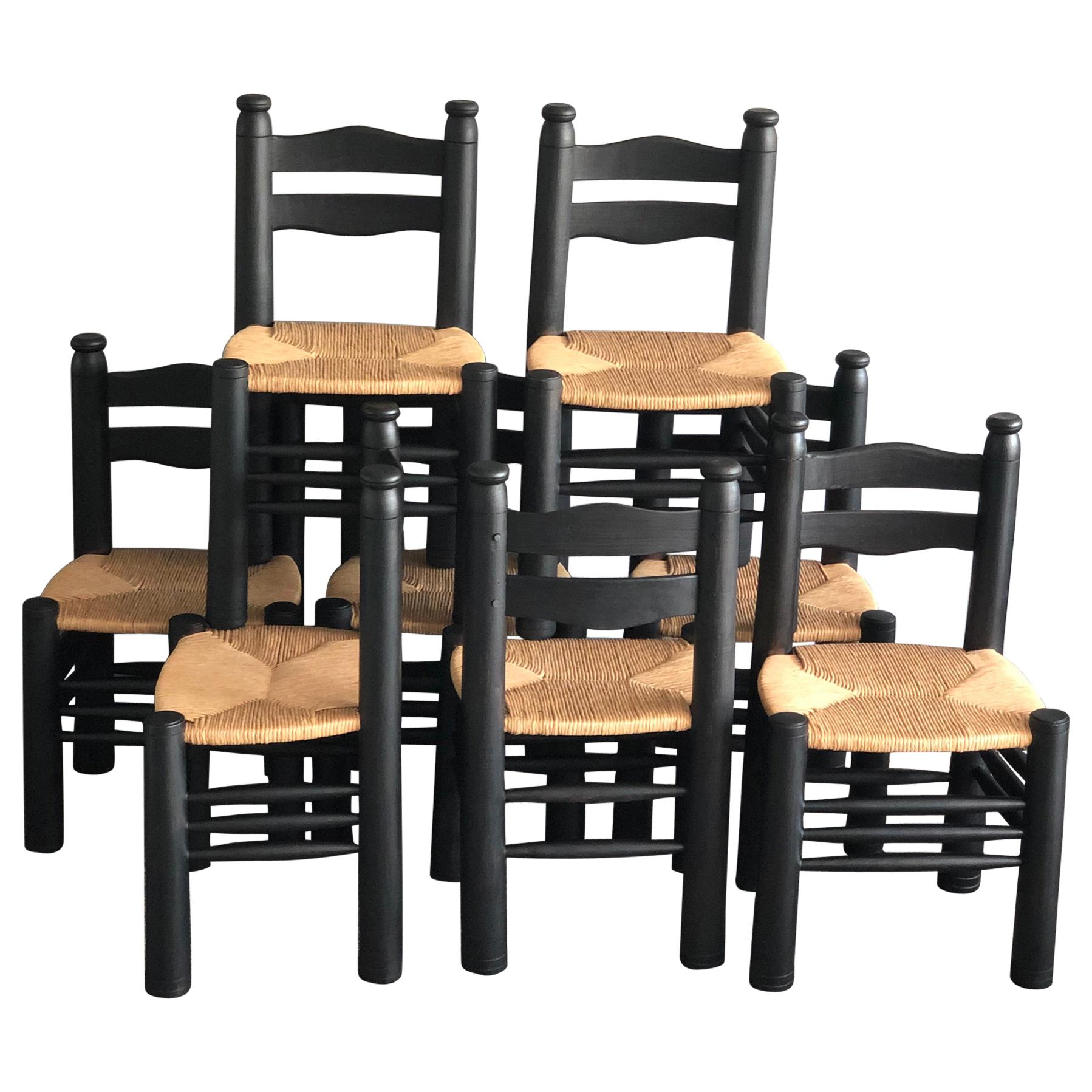 Set of 8 Chairs Charles Dudouyt in Black Stained Oak, 1940 For Sale