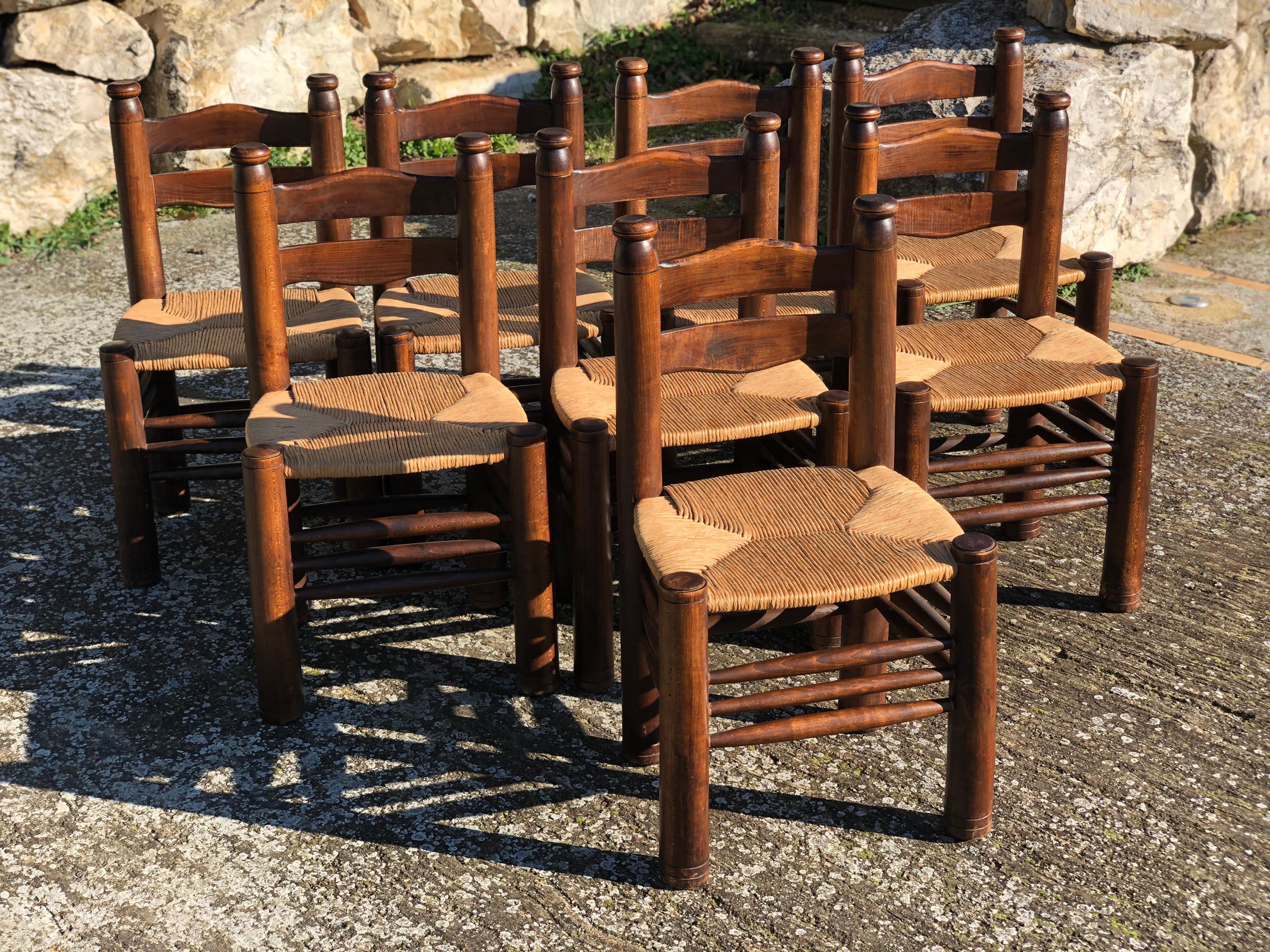 Set of 8 Chairs Charles Dudouyt Oak, 1940 In Good Condition For Sale In Avignon, Vaucluse