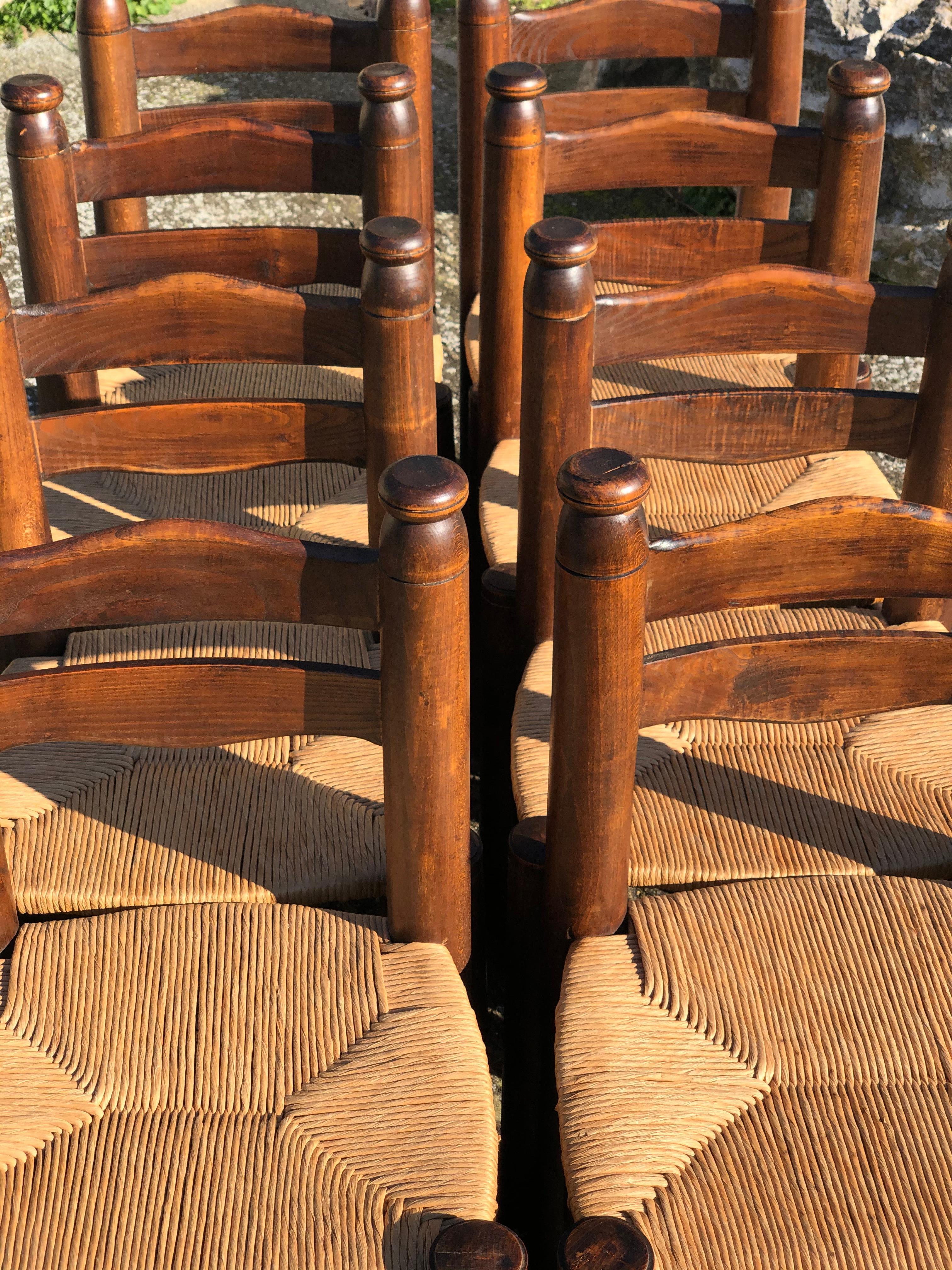 Set of 8 Chairs Charles Dudouyt Oak, 1940 For Sale 1