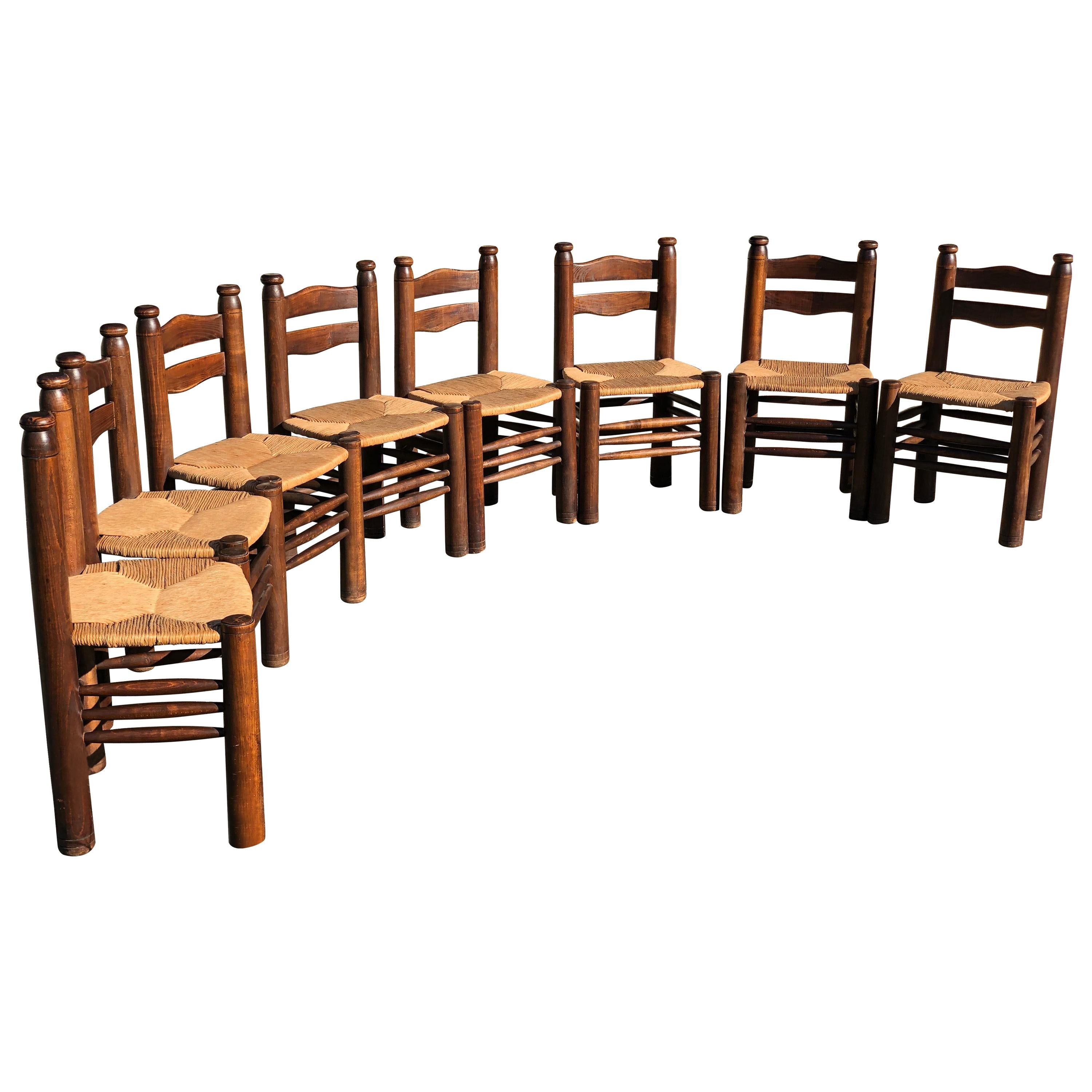 Set of 8 Chairs Charles Dudouyt Oak, 1940 For Sale