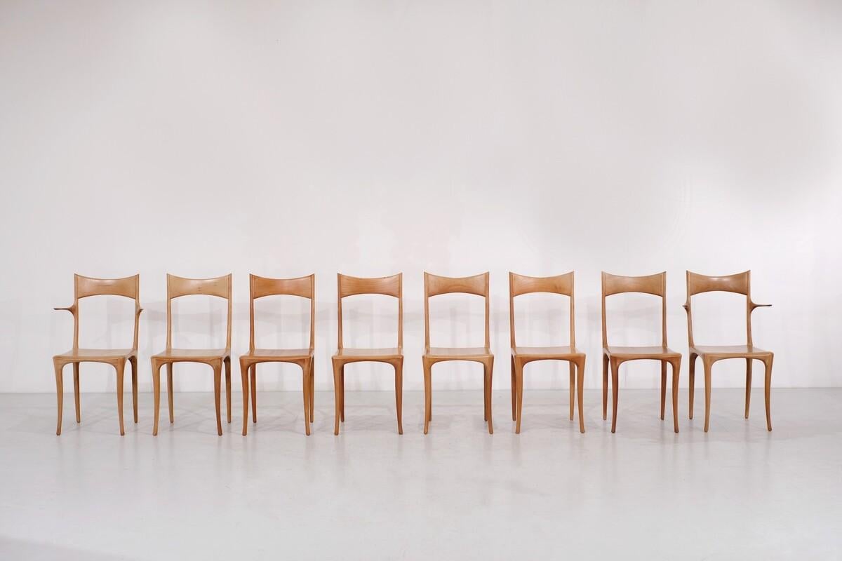 Ensemble de 8 chaises « Chrobera Segunda » de Roberto Lazzeroni pour Ceccotti, années 1980 en vente 1