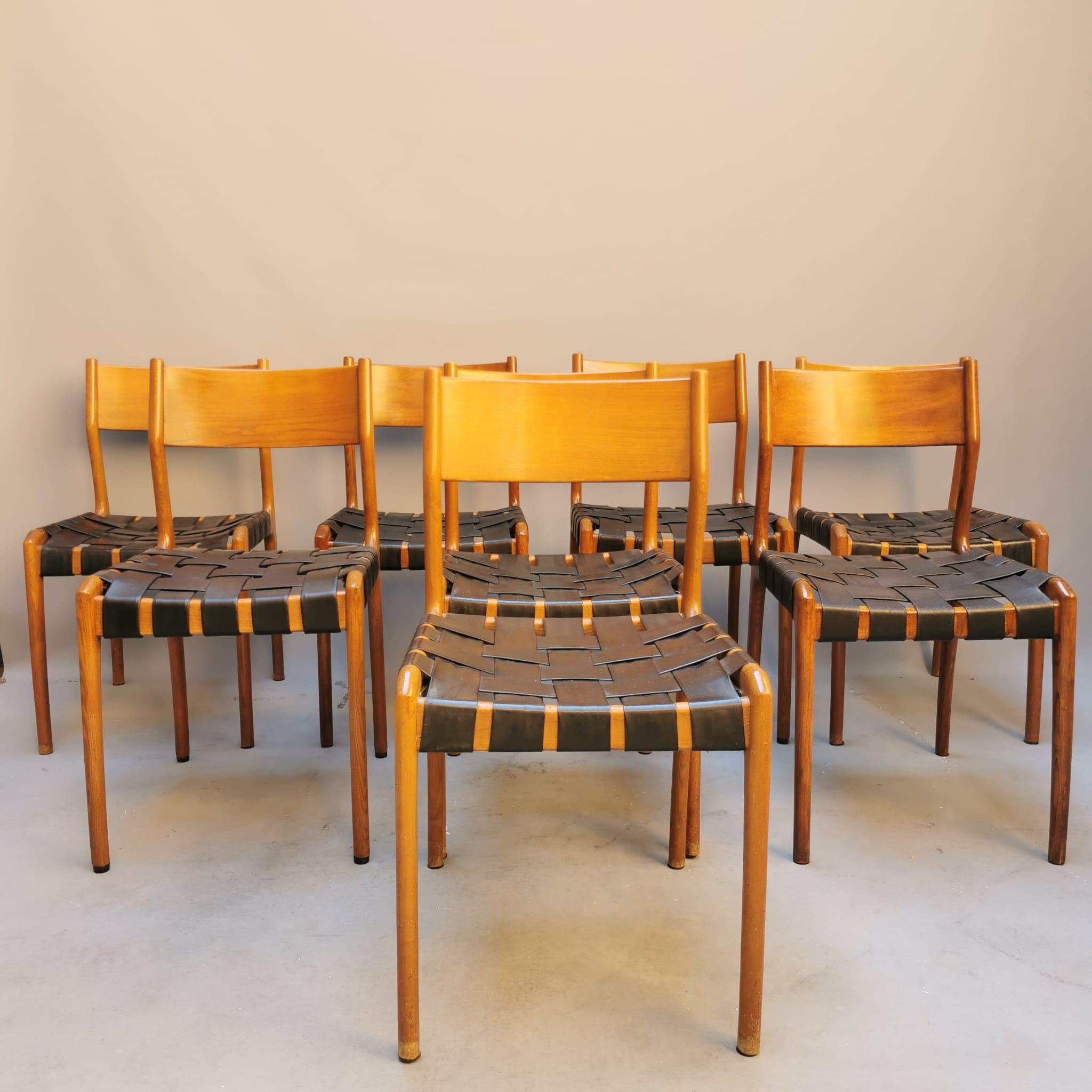 Leather Set of 8 Chairs, Consorzio Sedie Friuli