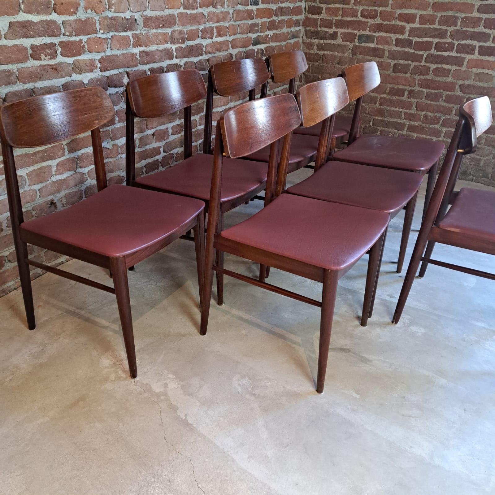 Danois Ensemble de 8 chaises en Brown, Danemark, 1960 en vente
