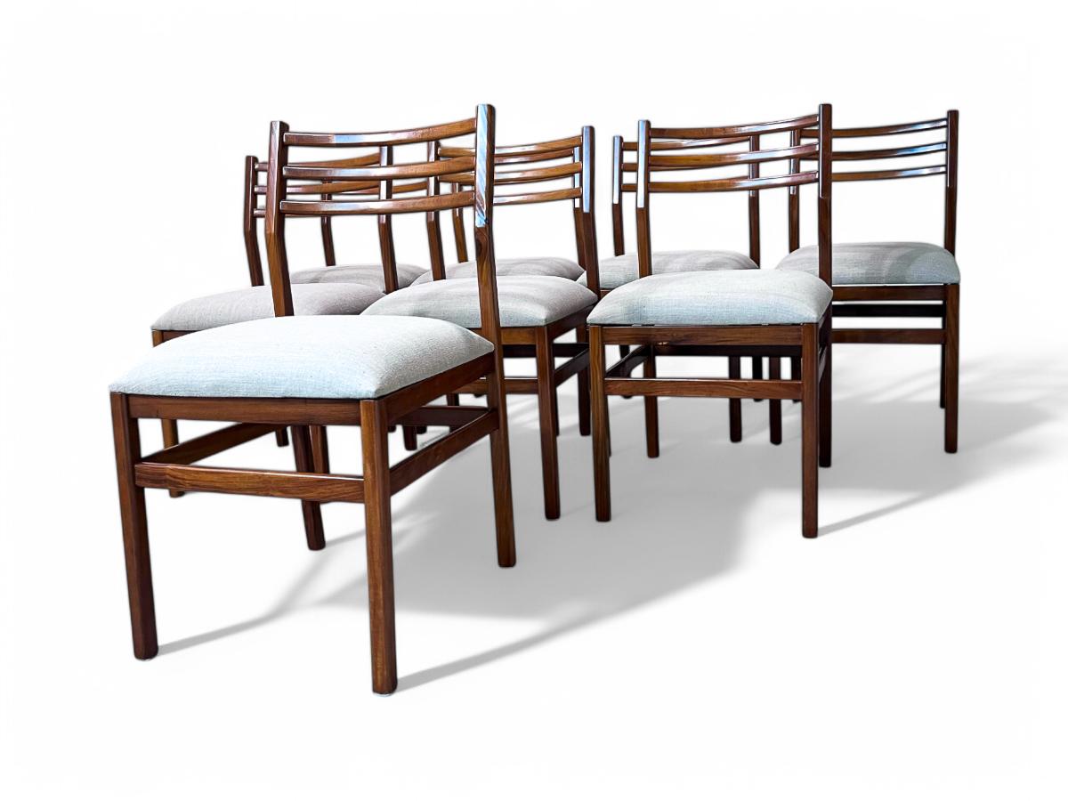 Ensemble de 8 chaises en bois et lin de Caviuna, Alexandre Rapoport, Brésil, années 1960 en vente 4