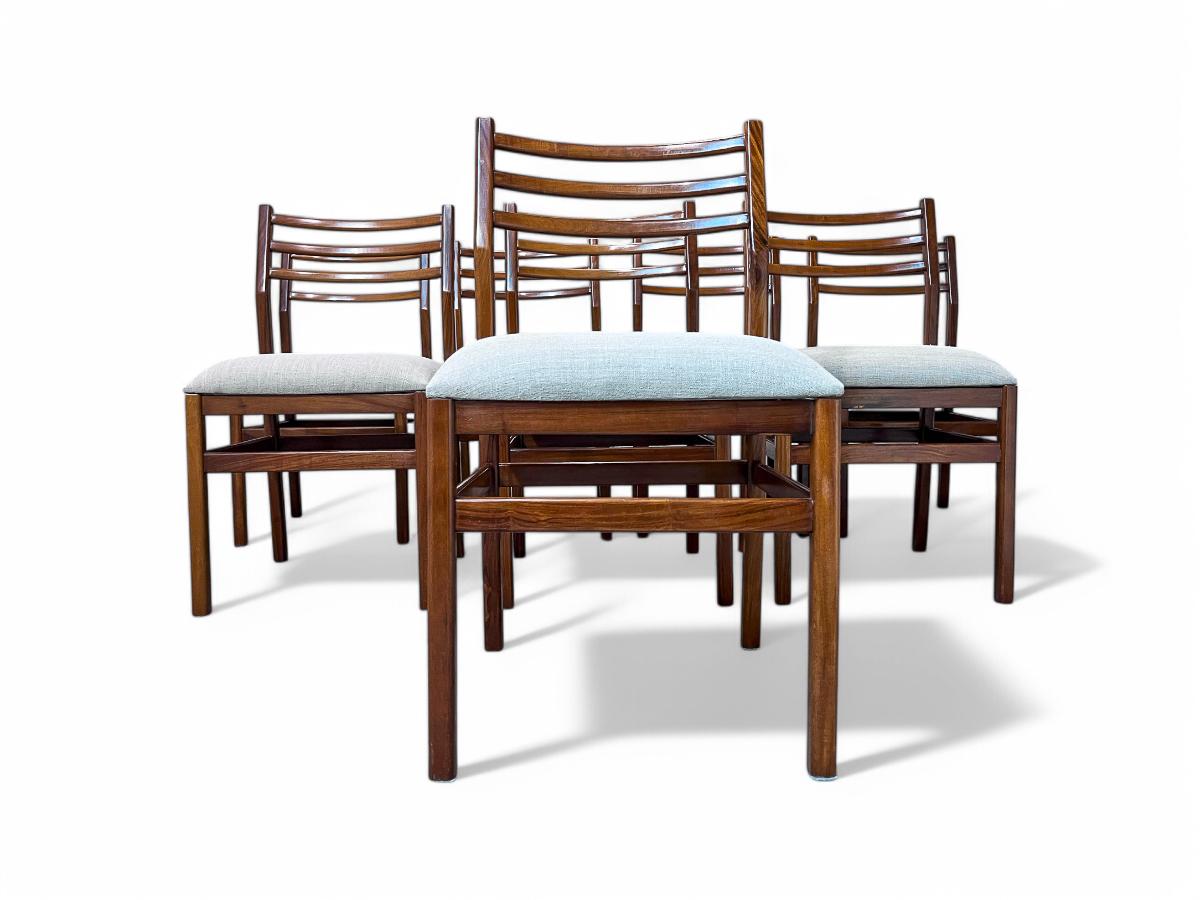 Ensemble de 8 chaises en bois et lin de Caviuna, Alexandre Rapoport, Brésil, années 1960 en vente 5