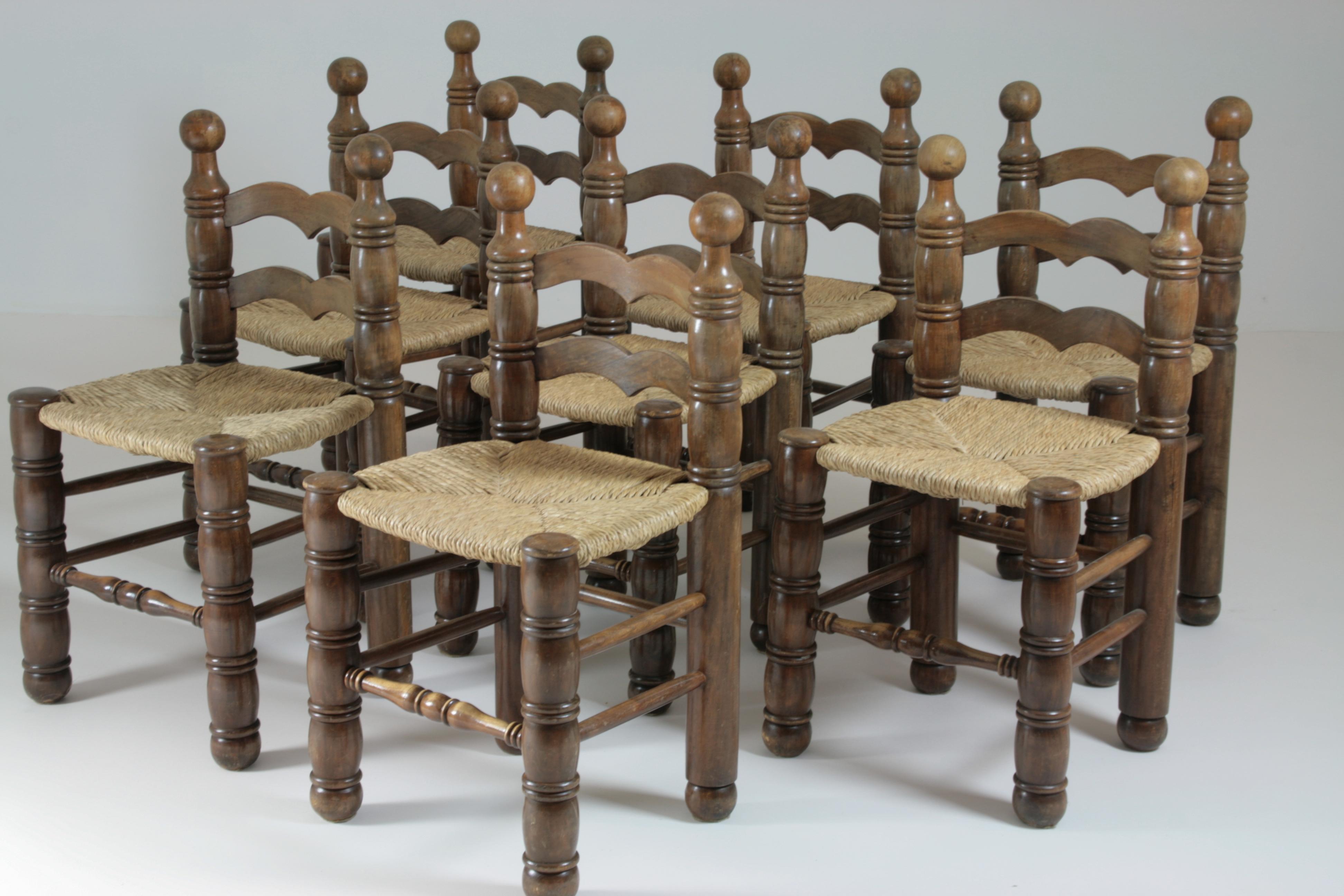 French Set of 8 Chairs in the Manner of Charles Dudouyt, France, 1950s