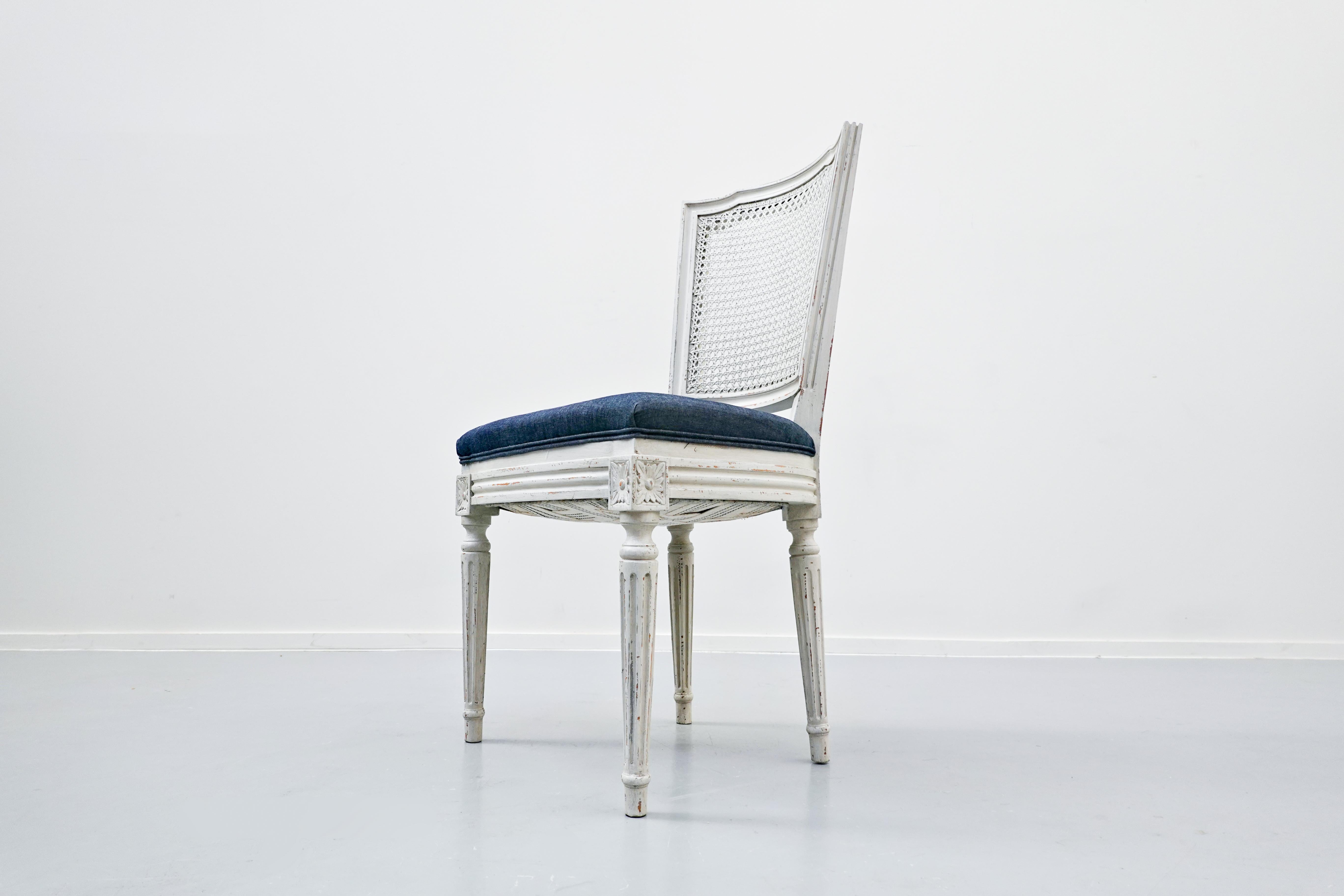 Contemporary Set of 8 Chairs, Louis XVI Style, New Upholstery For Sale