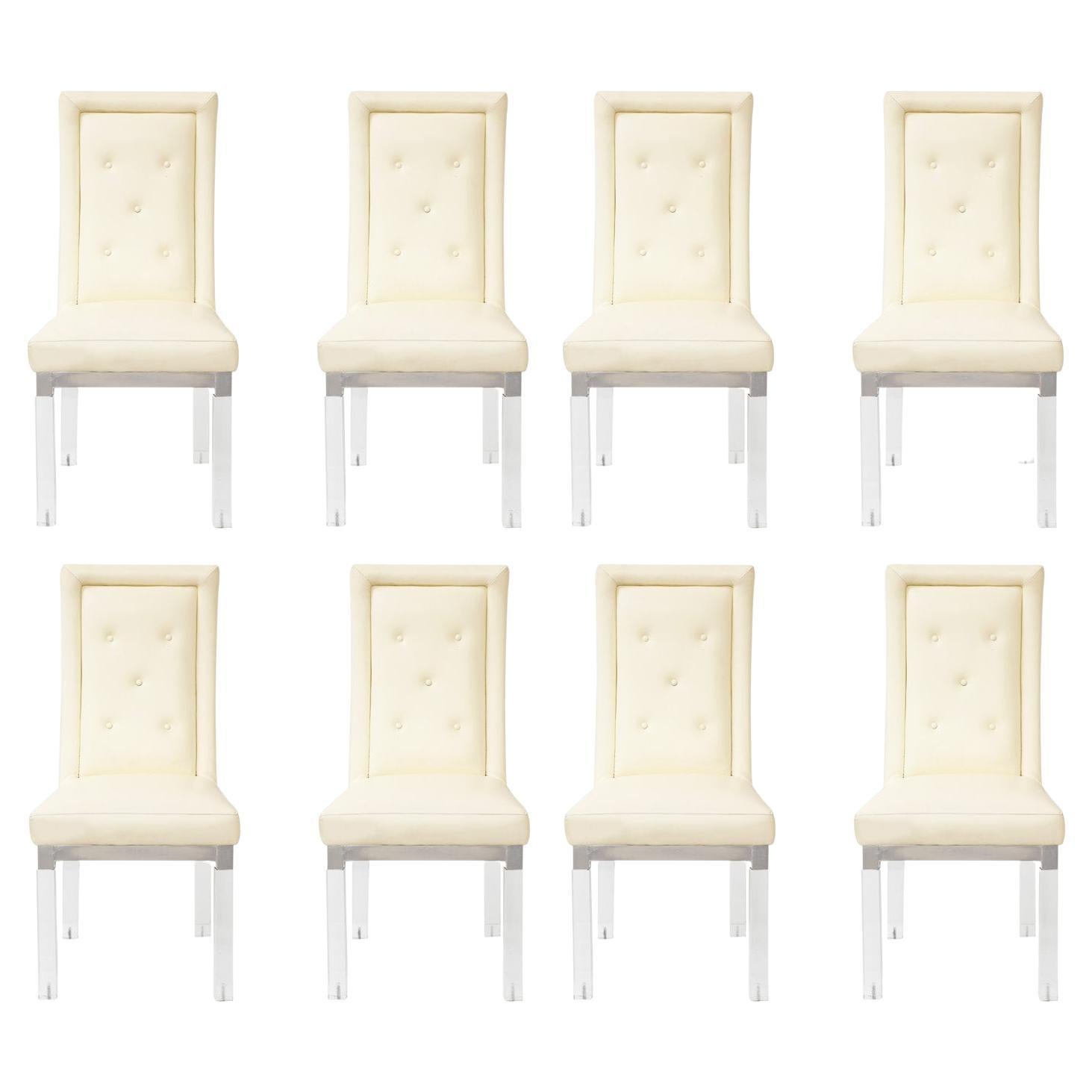 Charles Hollis Jones Set of 8 Lucite & Leather Dining Chairs 1970s