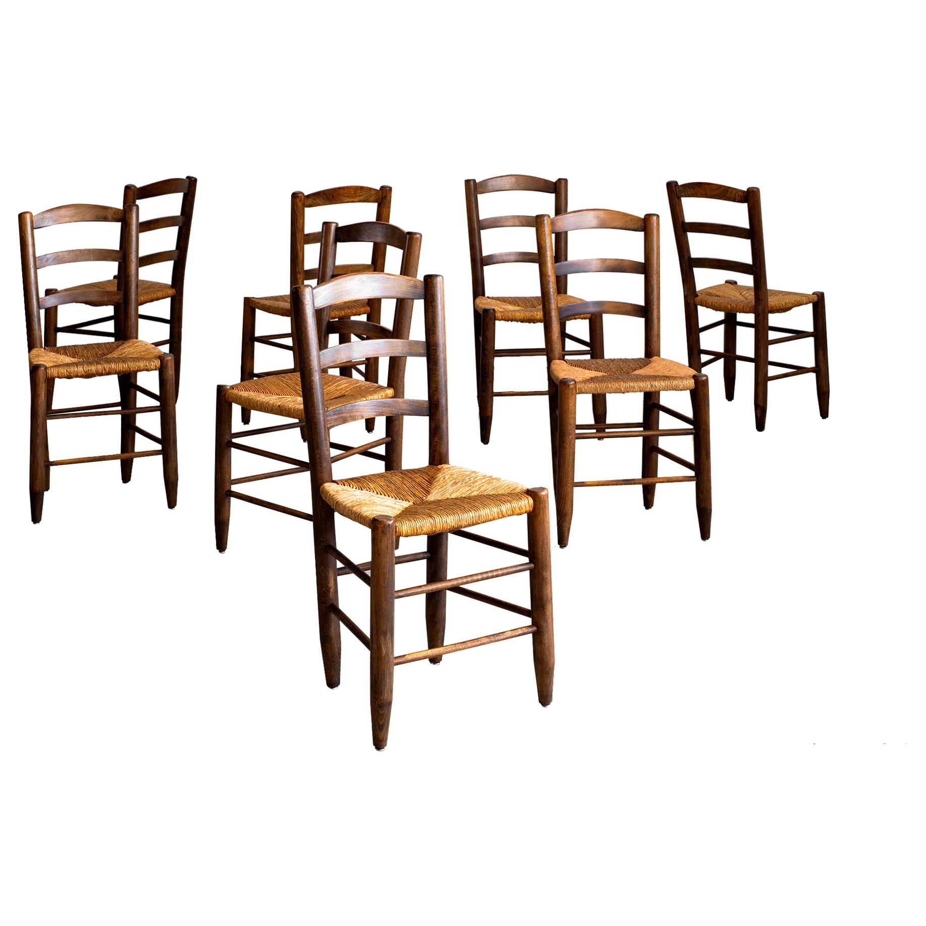 Charlotte Perriand Style Dining Chairs Set of 8 For Sale at 1stDibs