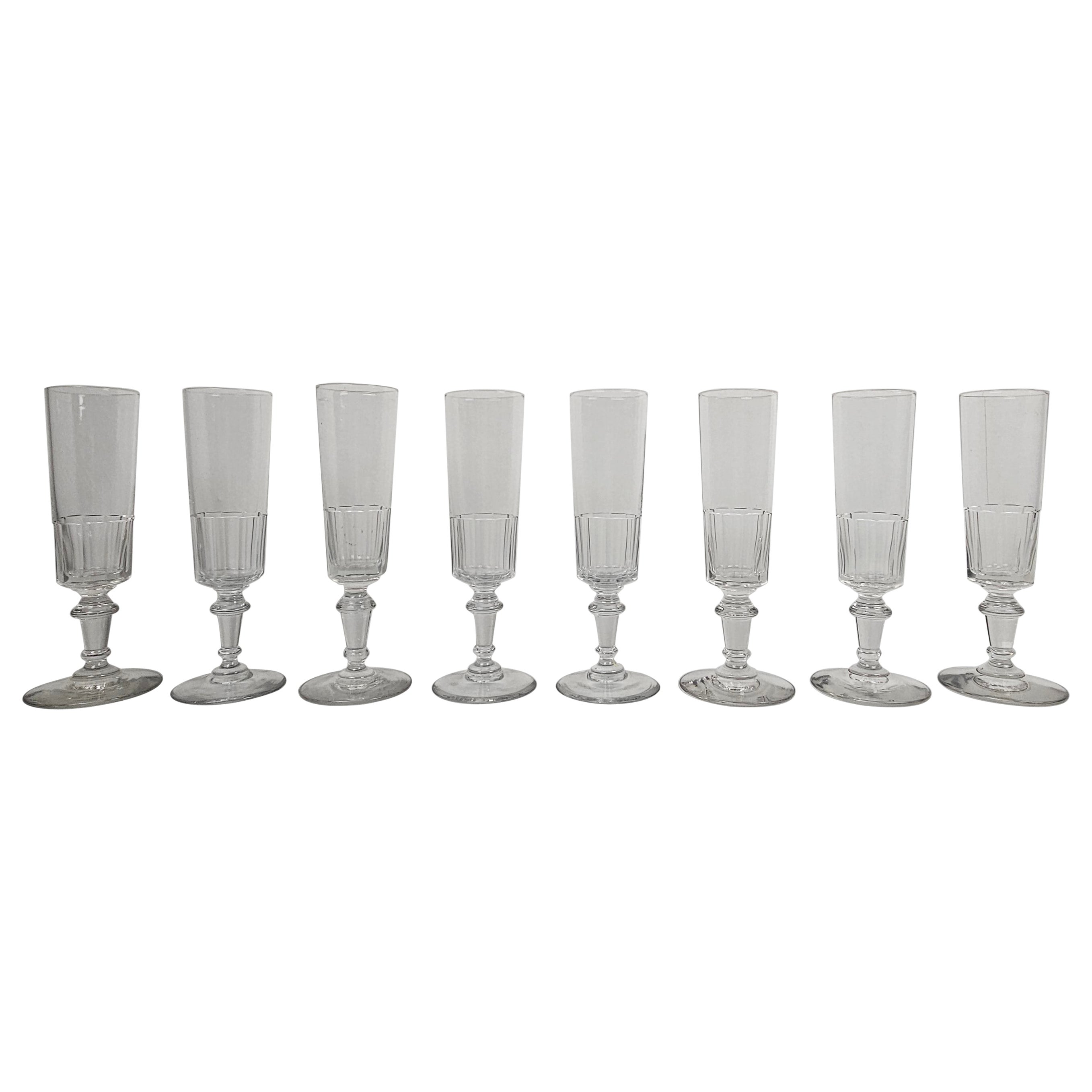 Set of 8 Charming French Hand-Blown Champagne Flutes, circa 1880