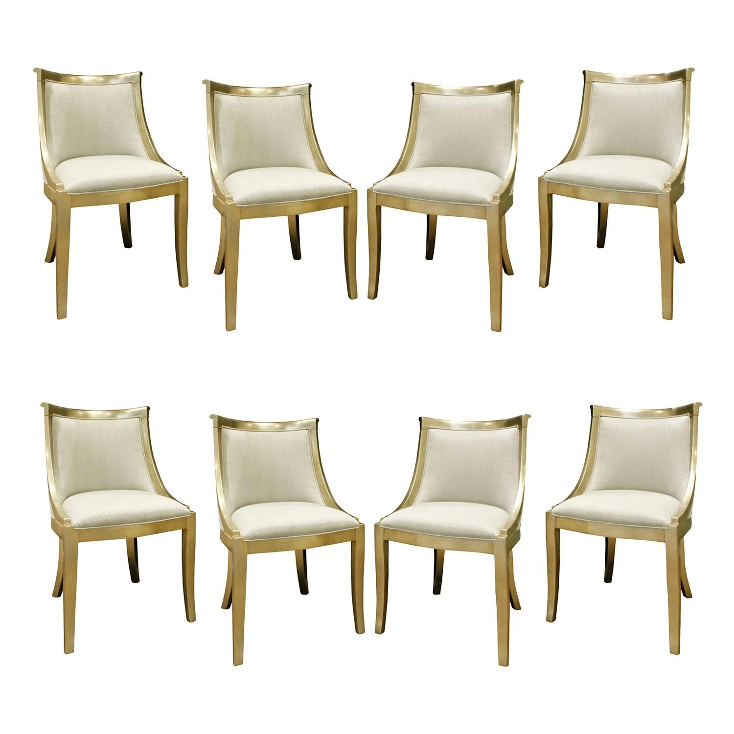 Set of 8 Chic Barrel Back Dining Chairs with Silver Leaf Frames, 1970s