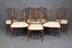 Set di 8 sedie da pranzo cinesi Chippendale in finto bambù