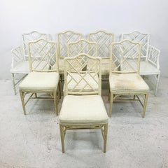 Set of 8 Chinese Chippendale Faux Bamboo Dining Chairs