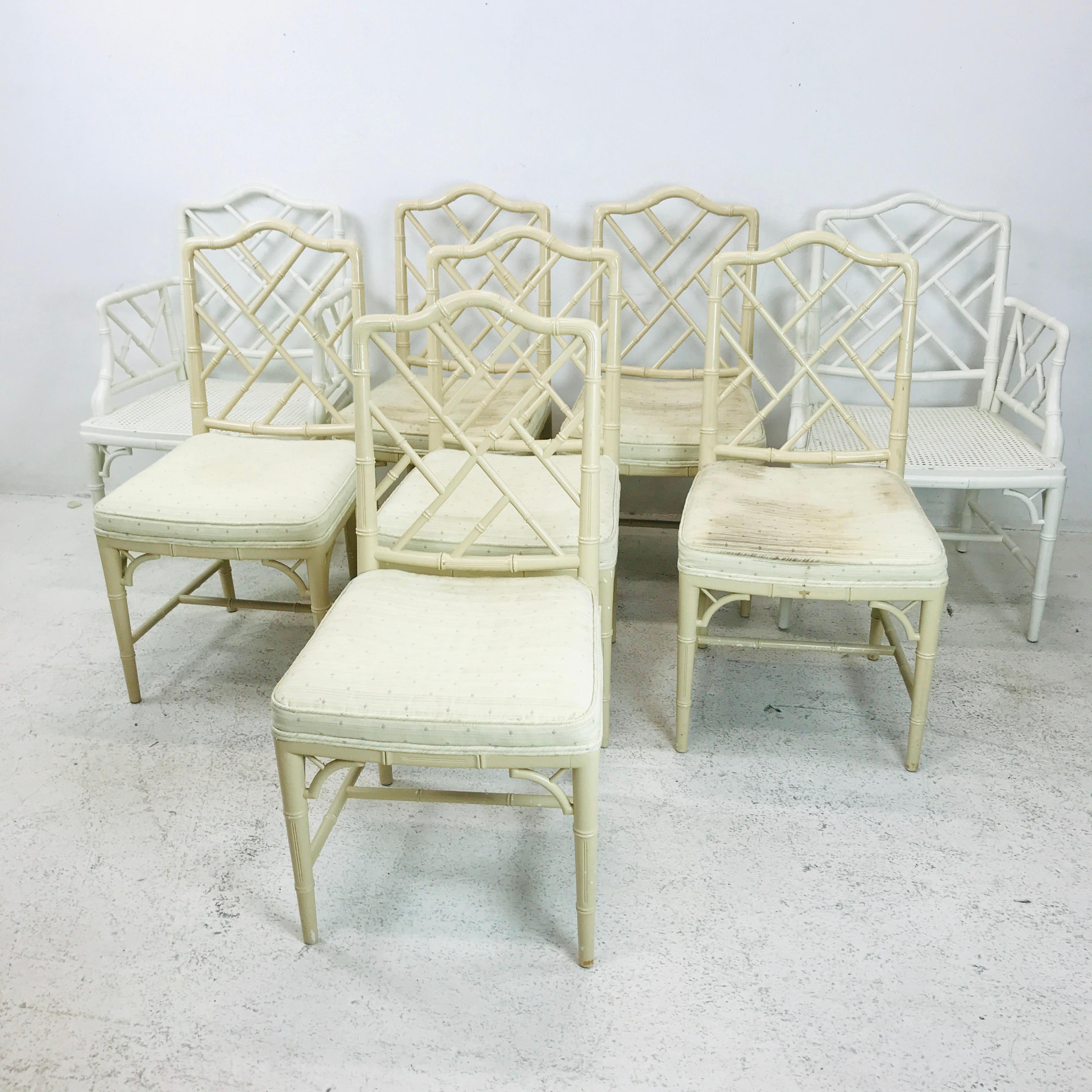 Set of 8 Chinese Chippendale Faux Bamboo Dining Chairs In Good Condition In Dallas, TX