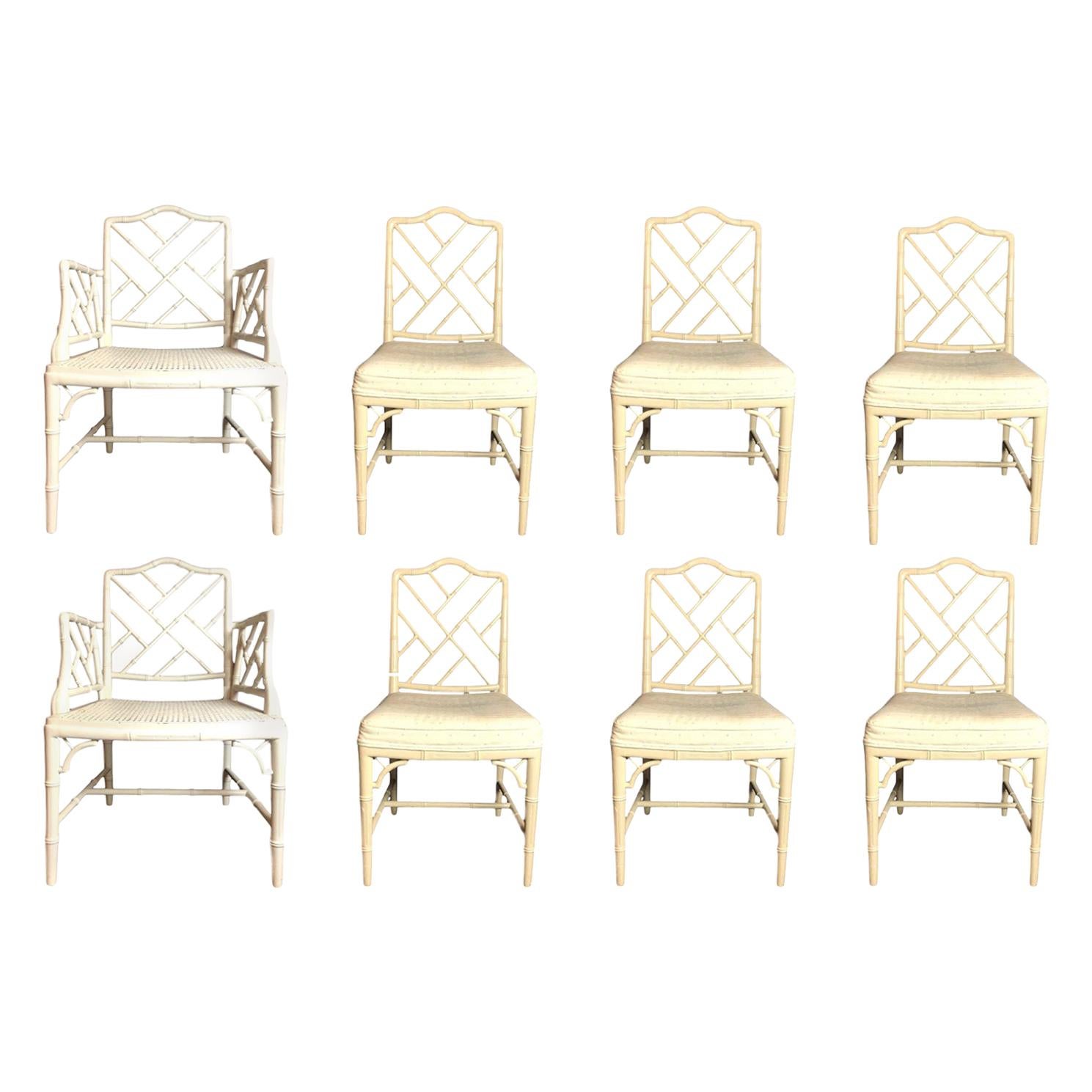 Set of 8 Chinese Chippendale Faux Bamboo Dining Chairs