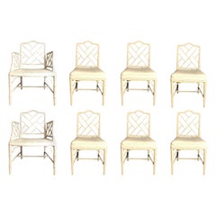 Vintage Set of 8 Chinese Chippendale Faux Bamboo Dining Chairs