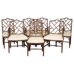 Set of 8 Chinese Chippendale Faux Bamboo Dining Chairs