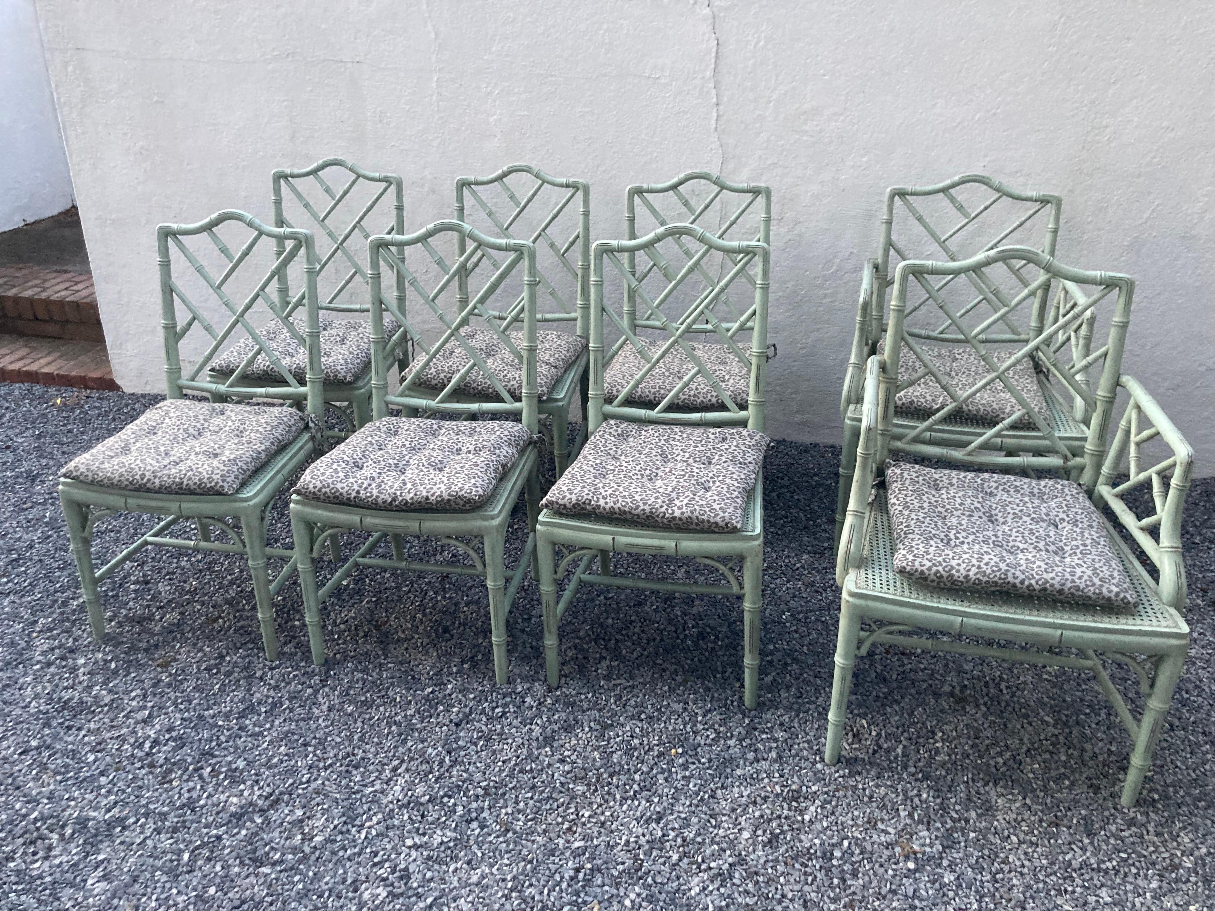 Set of 8 Chinese Chippendale Style Faux Bamboo Dining Chairs 6