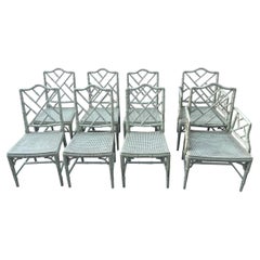 Set of 8 Chinese Chippendale Style Faux Bamboo Dining Chairs