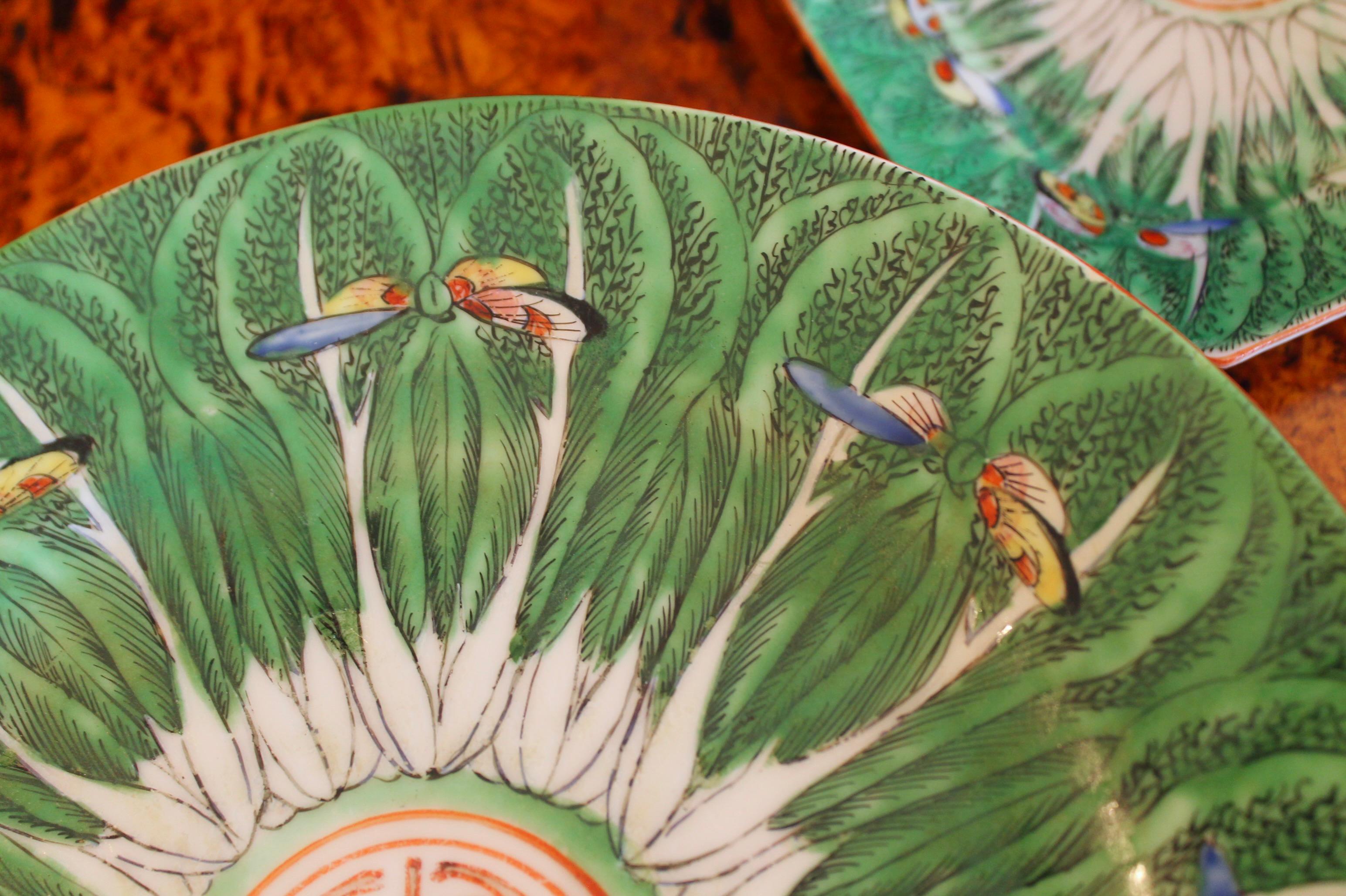 Hand-Painted Set of 8 Chinese Export Green 