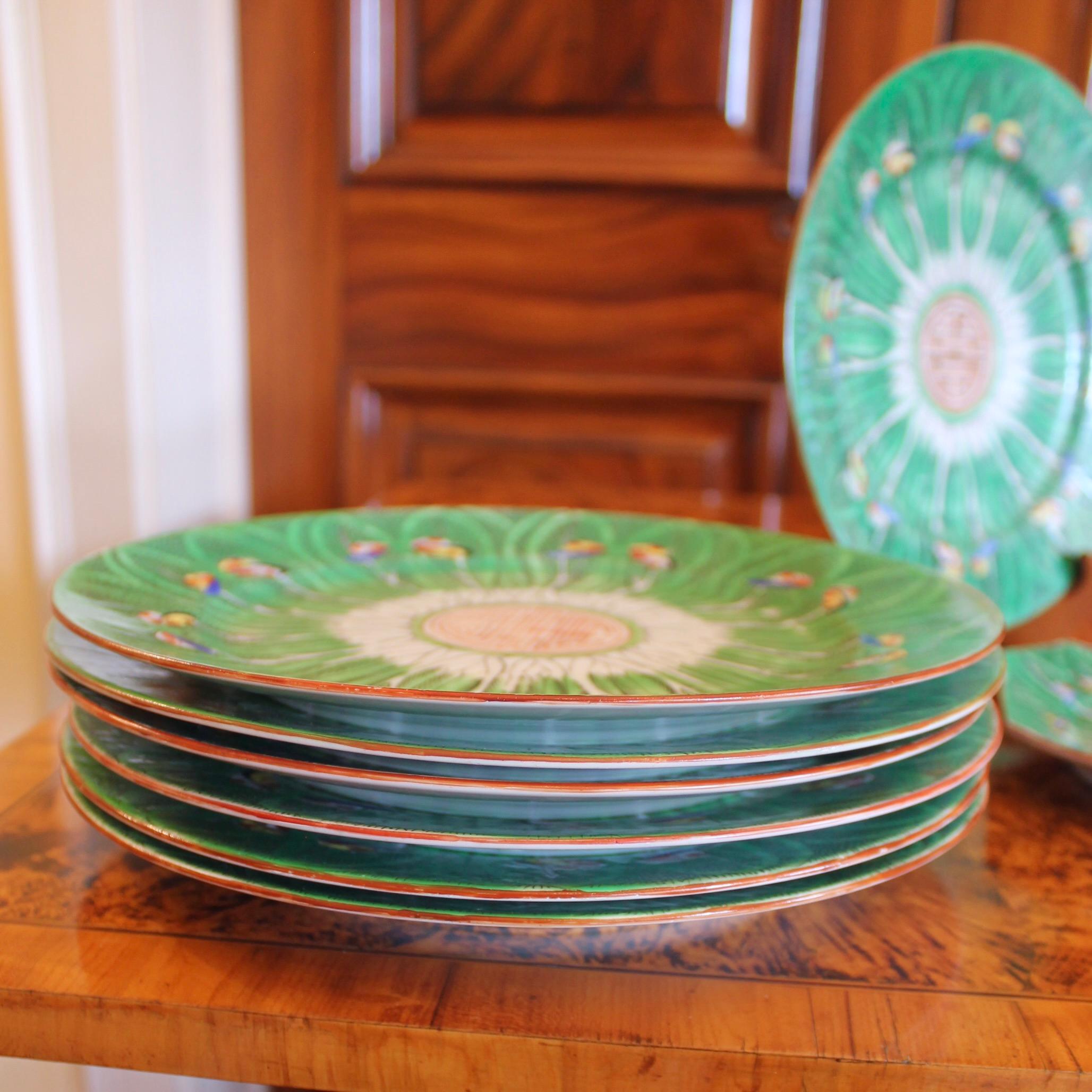 Set of 8 Chinese Export Green 