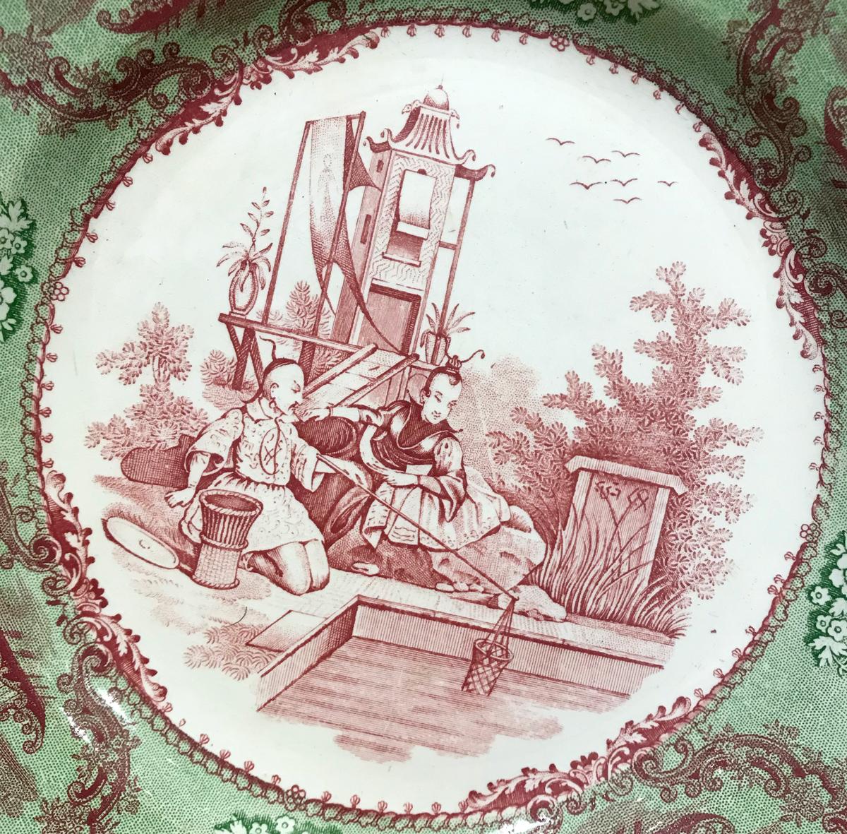 Chinoiserie  Romantic Chinese Scenes Fine Earthenware 8 Plates by Creil 1834-1840  For Sale