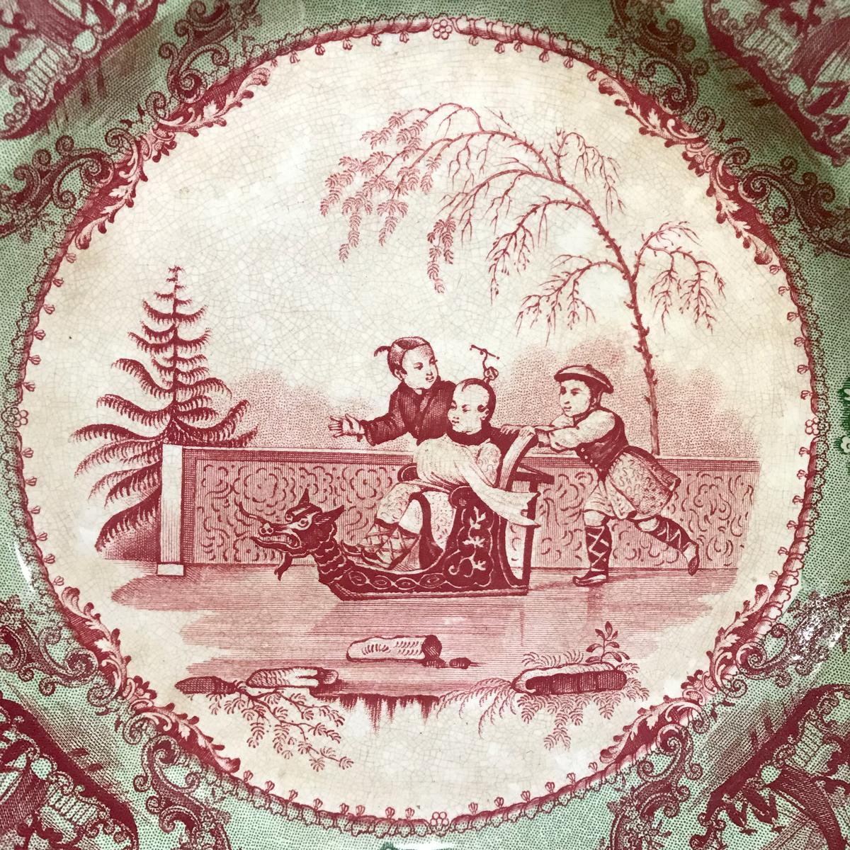 Ceramic  Romantic Chinese Scenes Fine Earthenware 8 Plates by Creil 1834-1840  For Sale