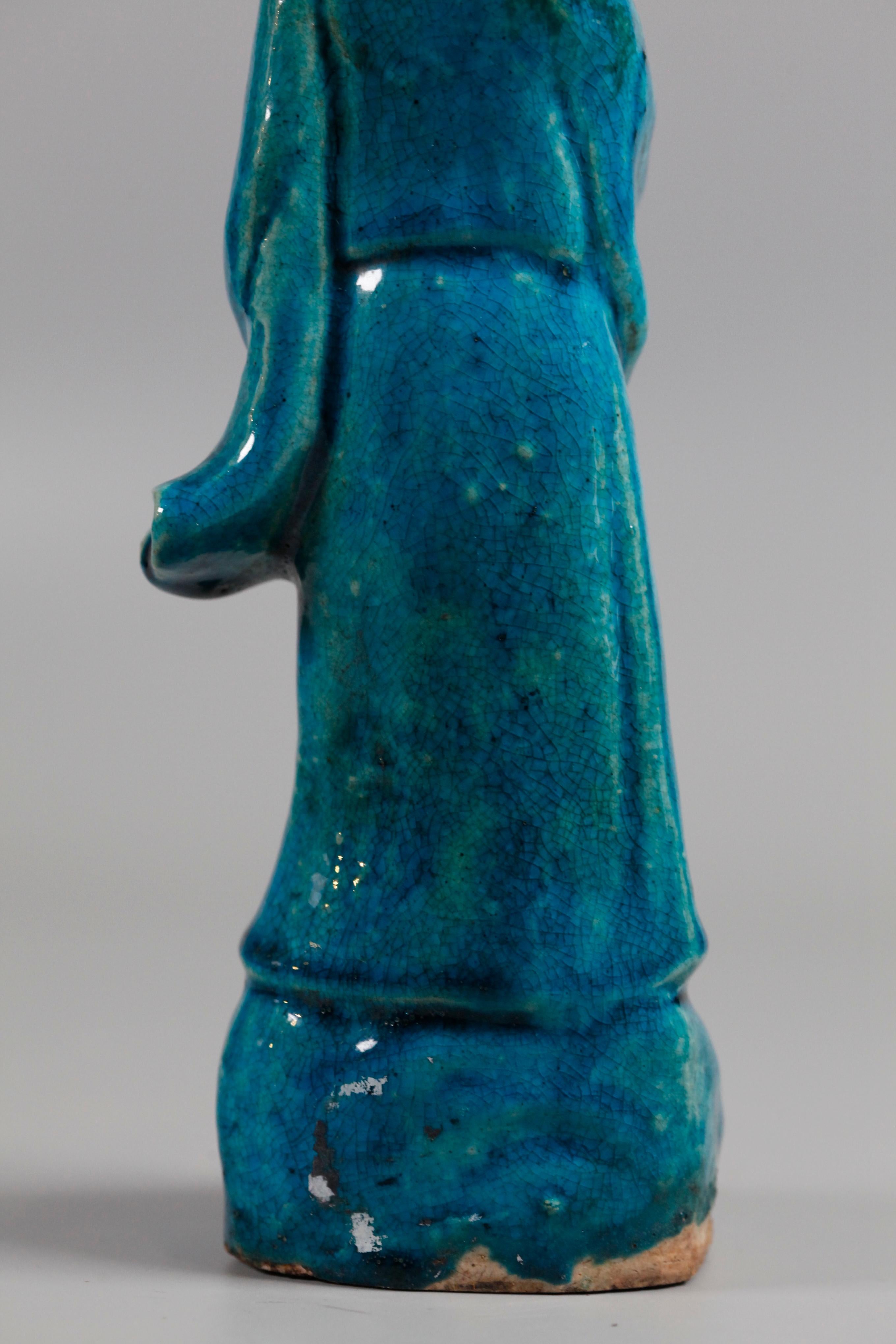 set of 8 Chinese turquoise glazed porcelain immortals, 19th c. For Sale 5
