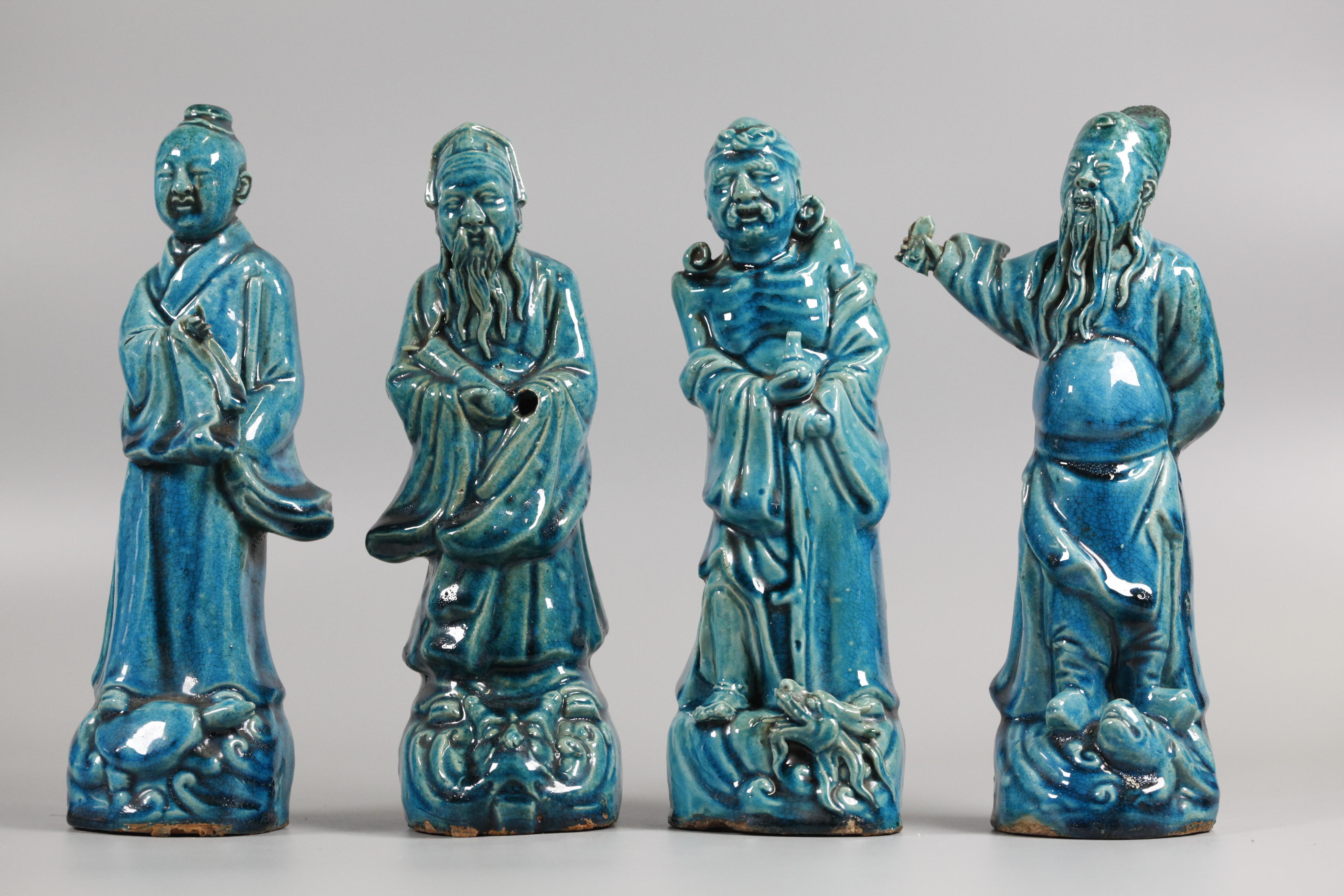19th Century set of 8 Chinese turquoise glazed porcelain immortals, 19th c. For Sale