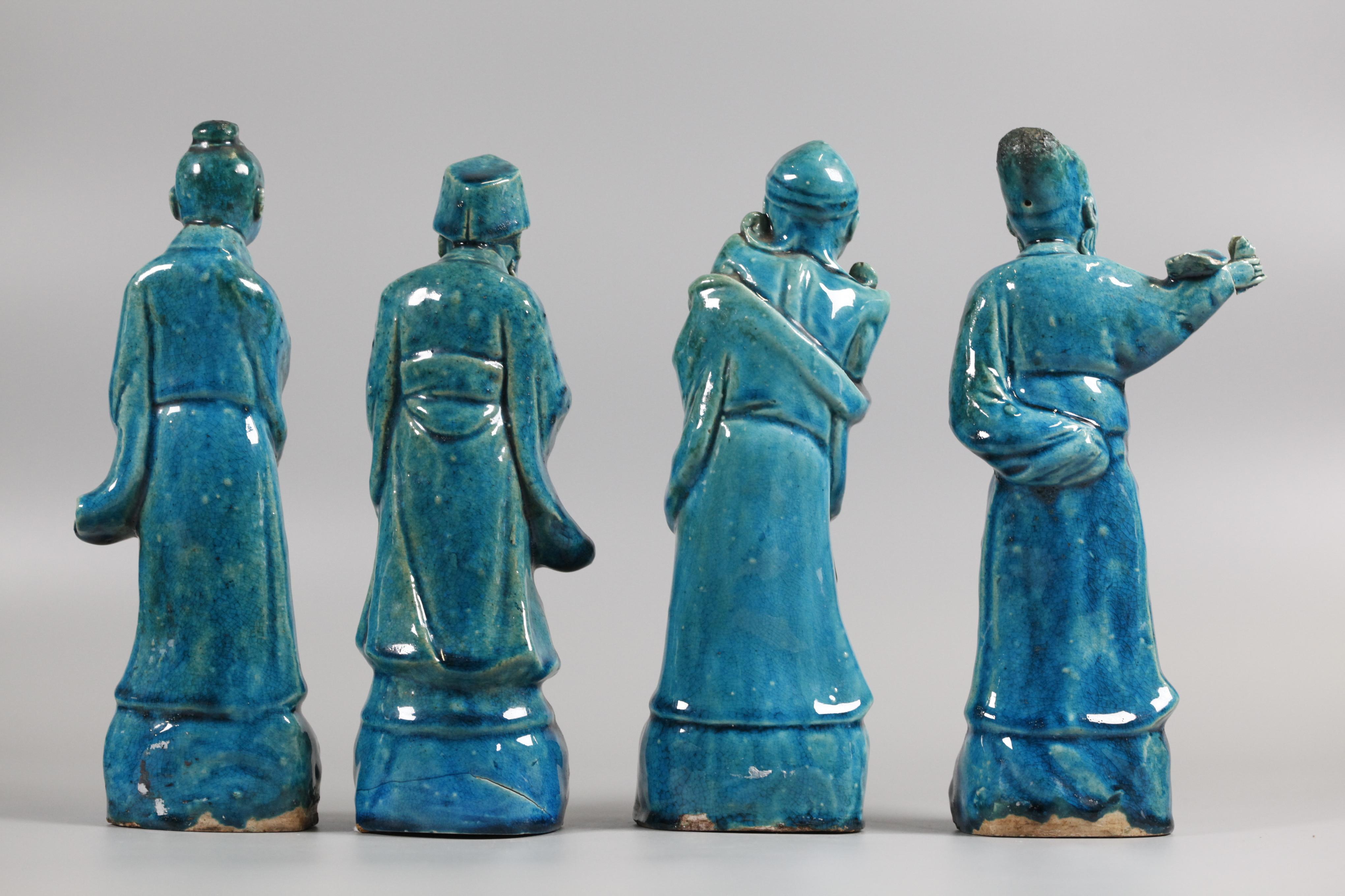 Porcelain set of 8 Chinese turquoise glazed porcelain immortals, 19th c. For Sale