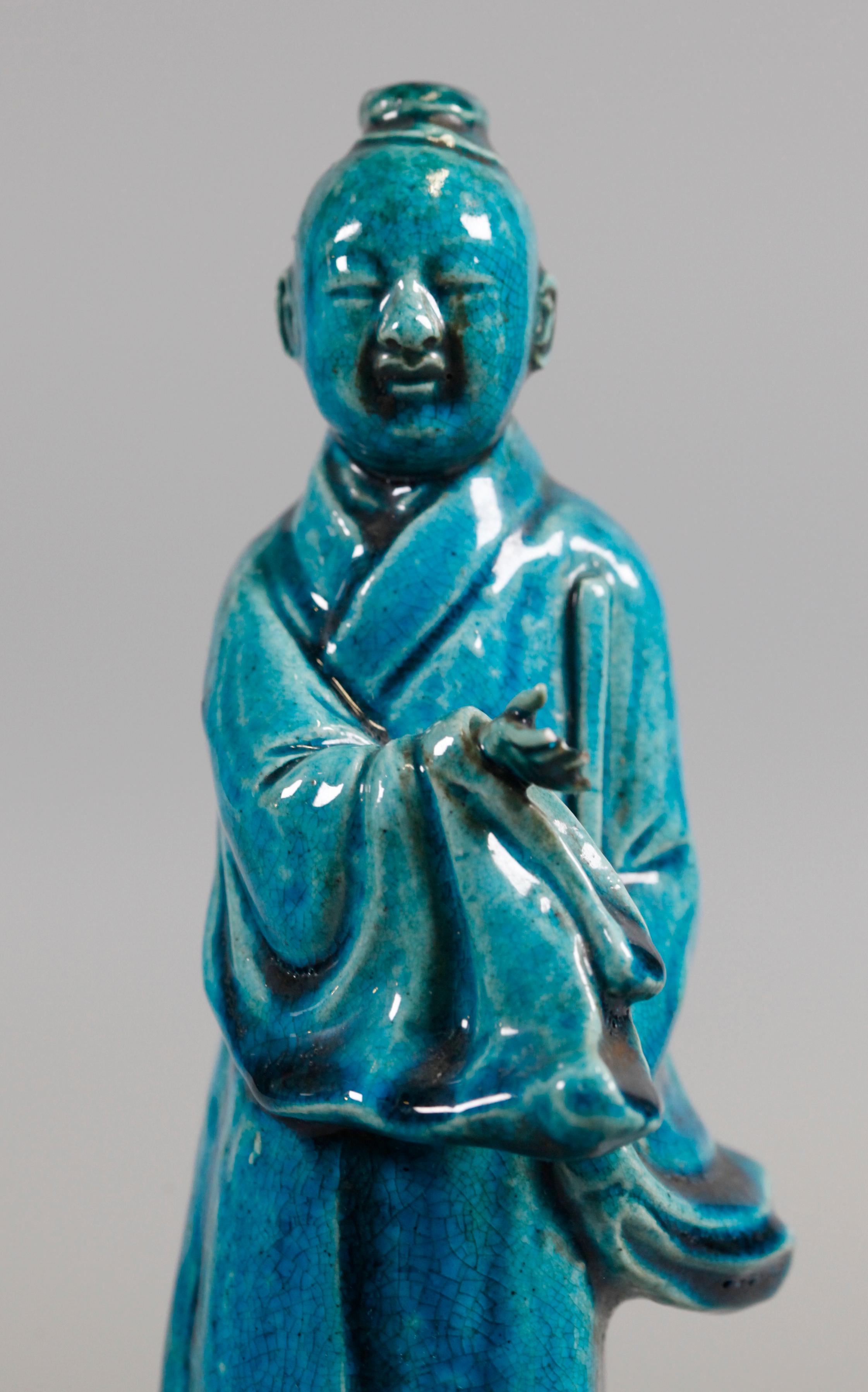 set of 8 Chinese turquoise glazed porcelain immortals, 19th c. For Sale 2
