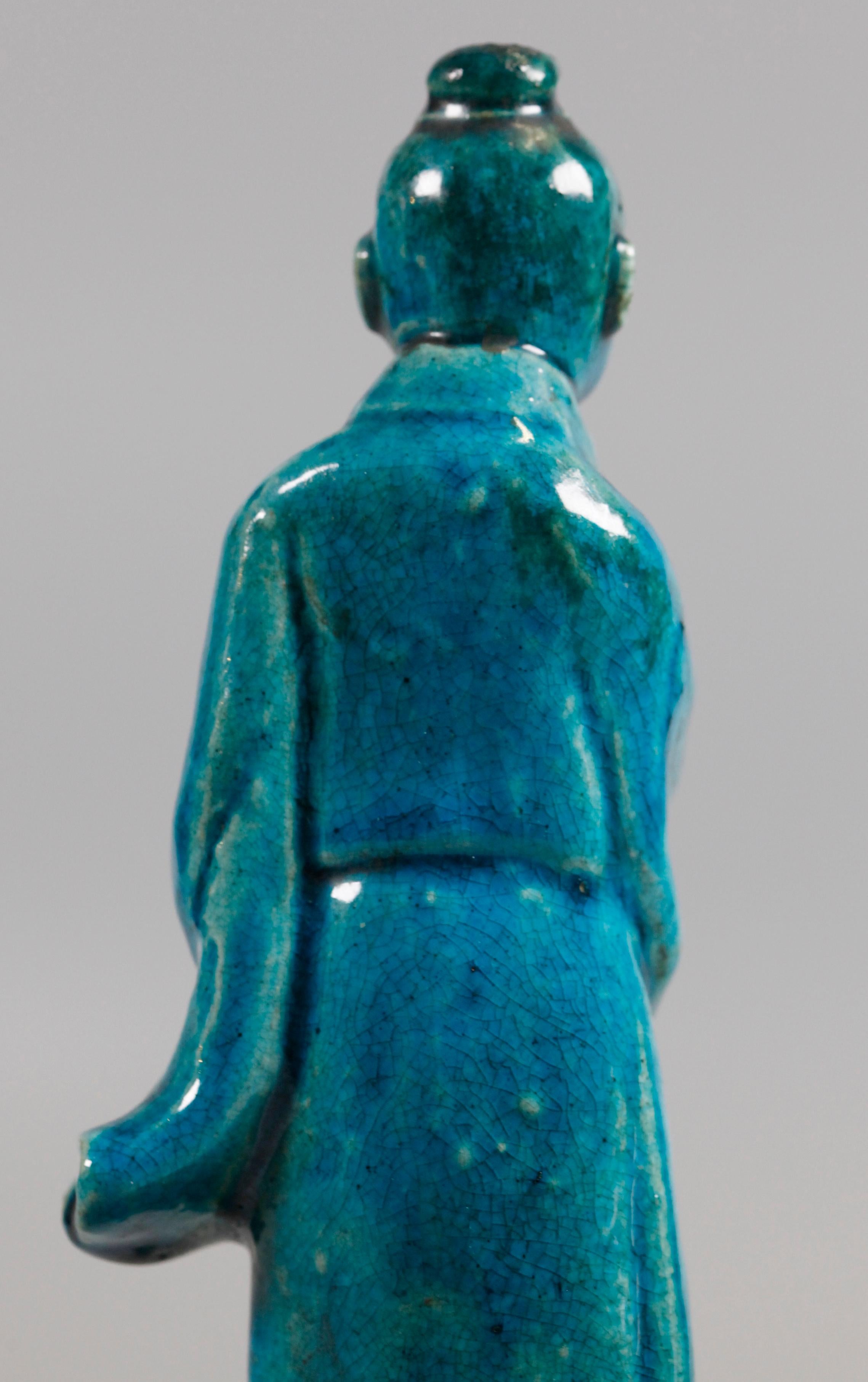 set of 8 Chinese turquoise glazed porcelain immortals, 19th c. For Sale 4