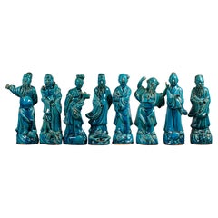 set of 8 Chinese turquoise glazed porcelain immortals, 19th c.