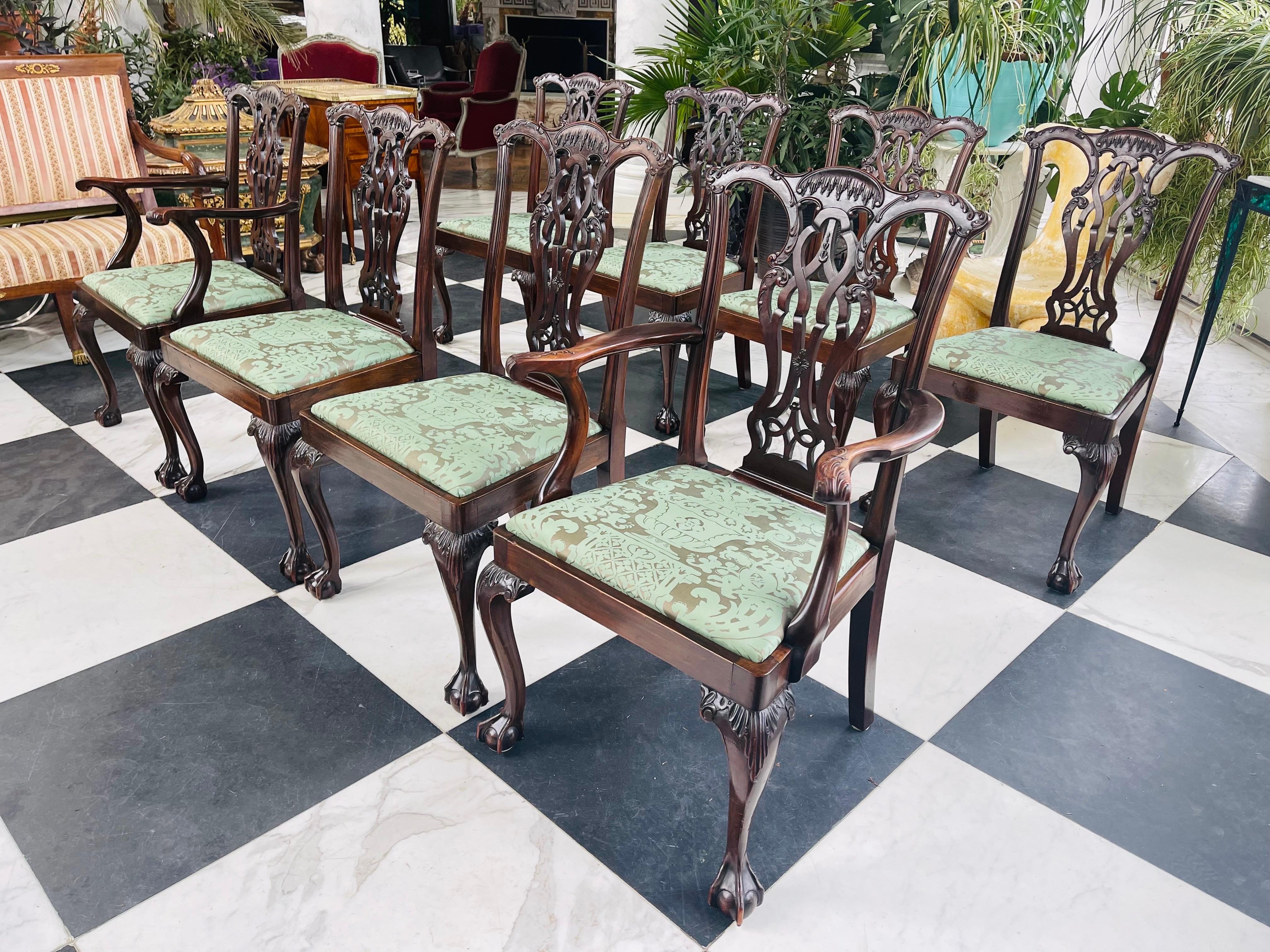 Set of 8 Chippendale Mahogany Ball Clawfoot Dining Chairs  In Good Condition For Sale In New Haven, CT