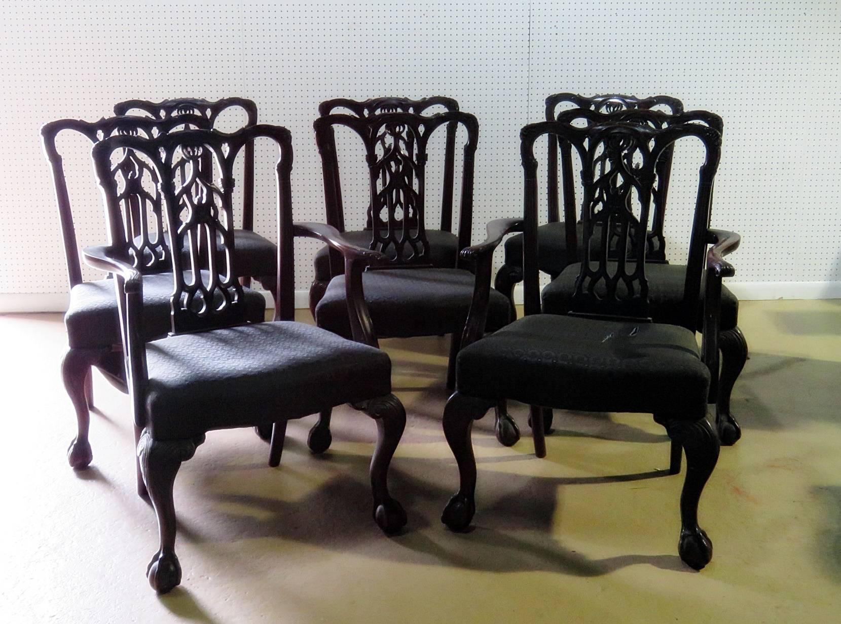 Set of eight Chippendale style dining chairs. Two armchairs measure 38