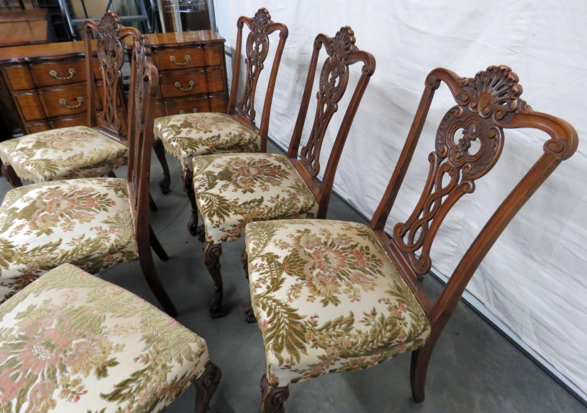 Set of 8 Heavily Carved Chippendale Style Dining Chairs C1920s 2