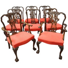 Antique Set of 8 Chippendale Style Dining Chairs