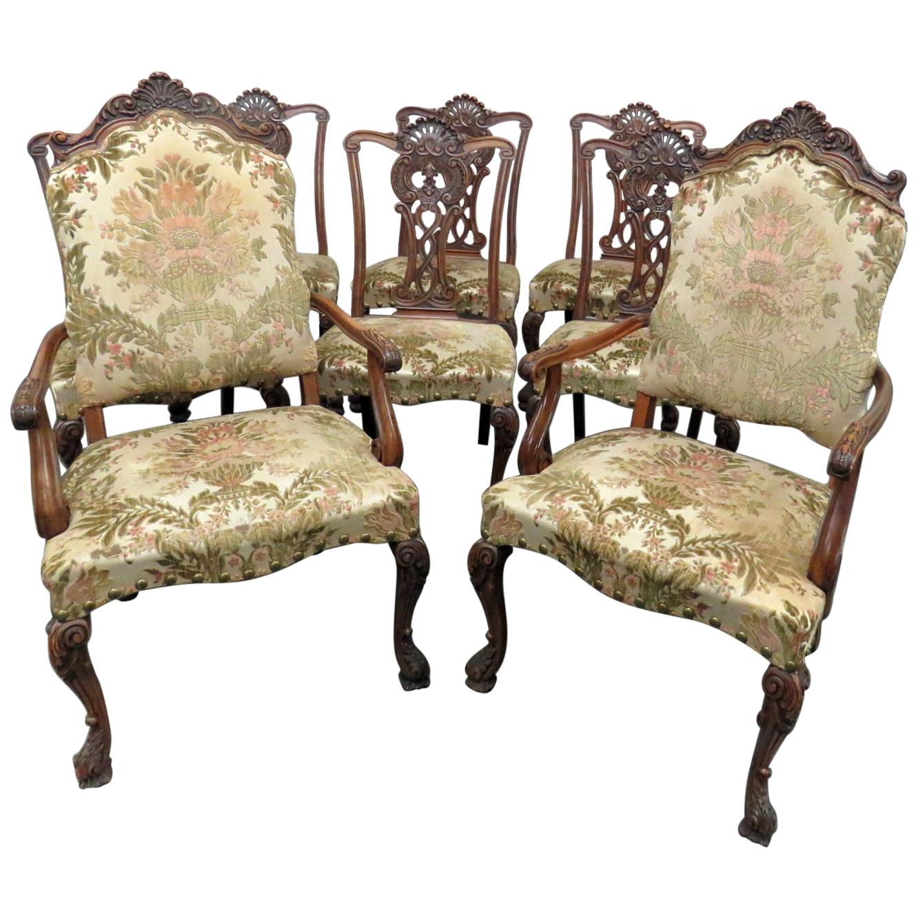 Set of 8 Heavily Carved Chippendale Style Dining Chairs C1920s