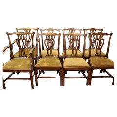 Set of 8 Chippendale Style Dining Chairs w/ Original Velvet Seats