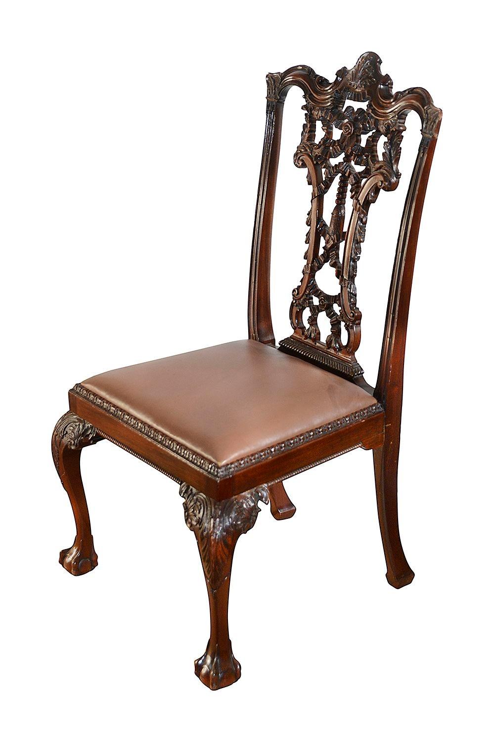 Set of 8 Chippendale style Mahogany ribbon back dining chairs, circa 1880 In Good Condition For Sale In Brighton, Sussex