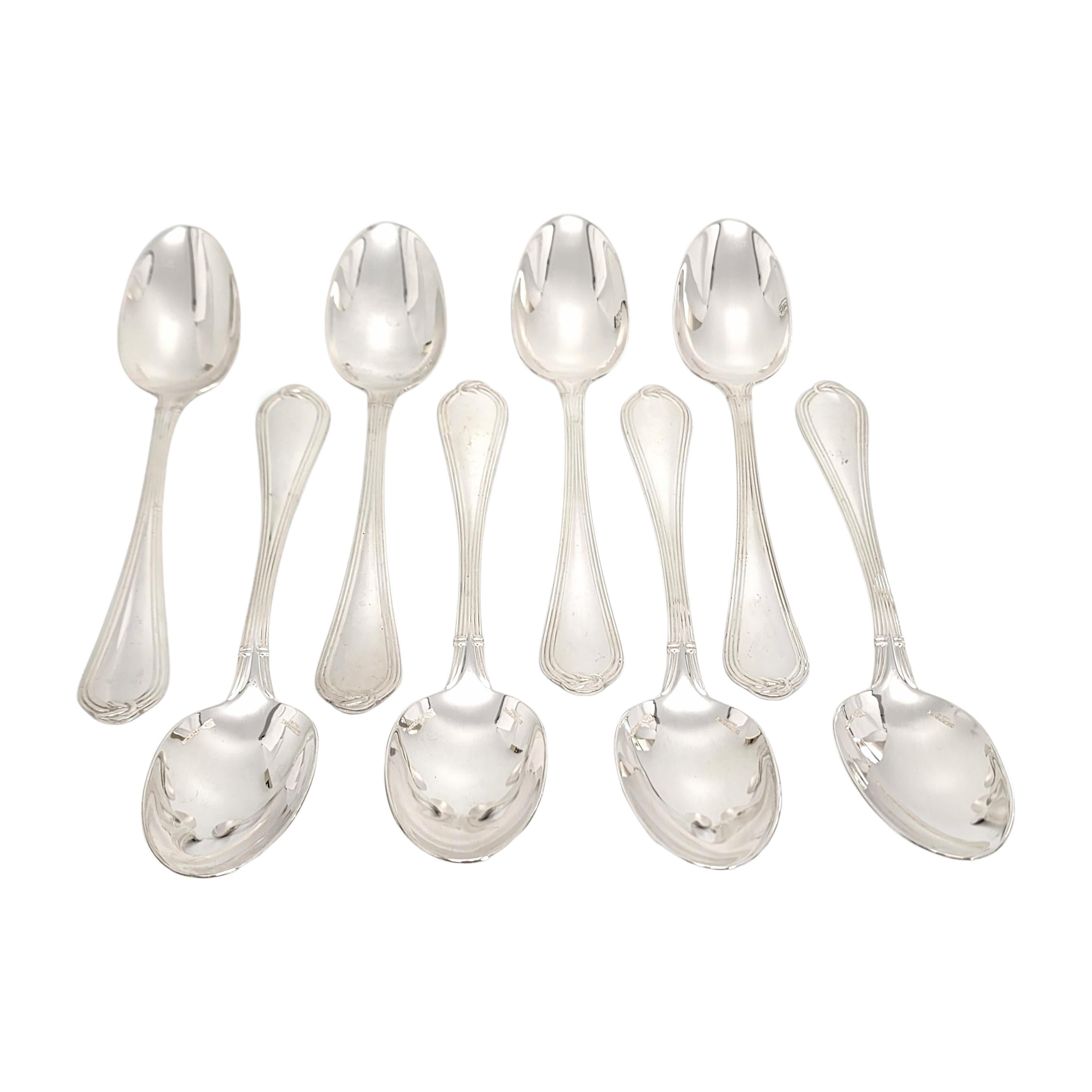 Set of 8 Christofle Oceana Sterling Silver Dessert/Oval Soup Spoons In Good Condition In Washington Depot, CT