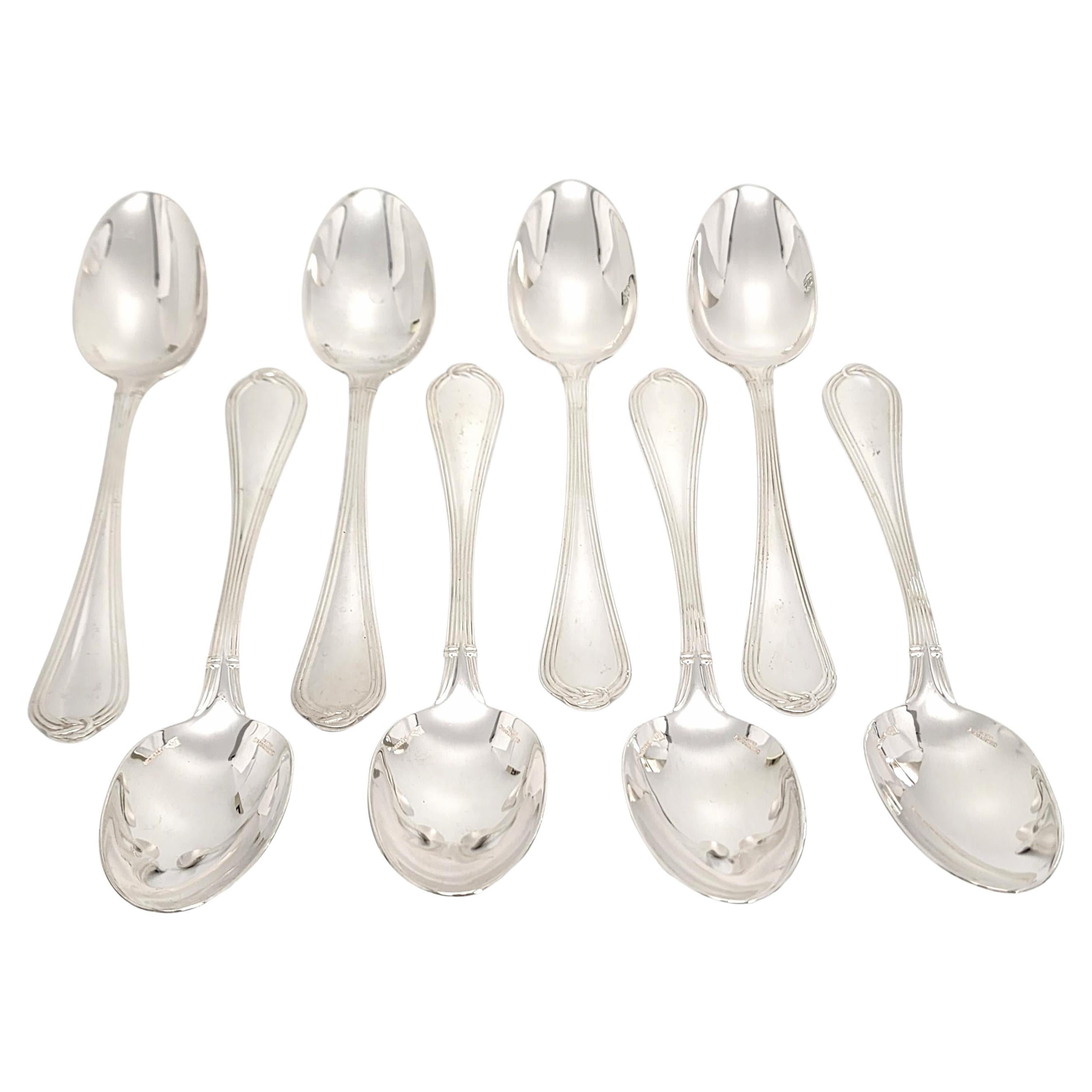 Set of 8 Christofle Oceana Sterling Silver Dessert/Oval Soup Spoons